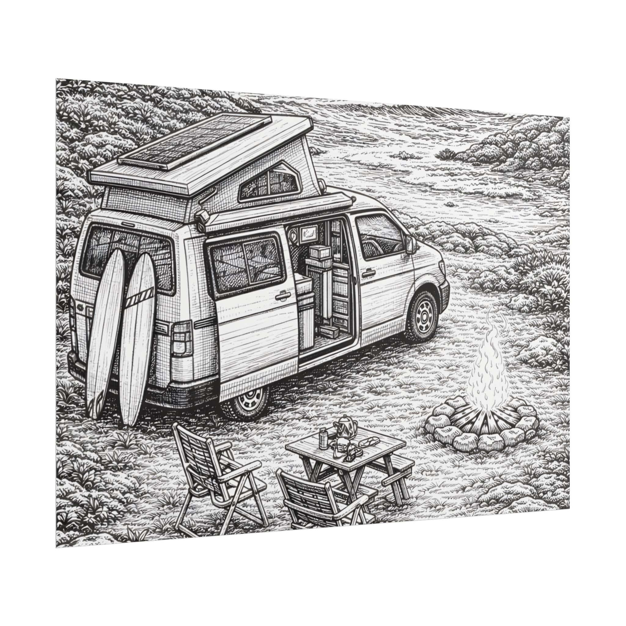 Campervan Poster — Vintage RV Camping Landscape Wall Art