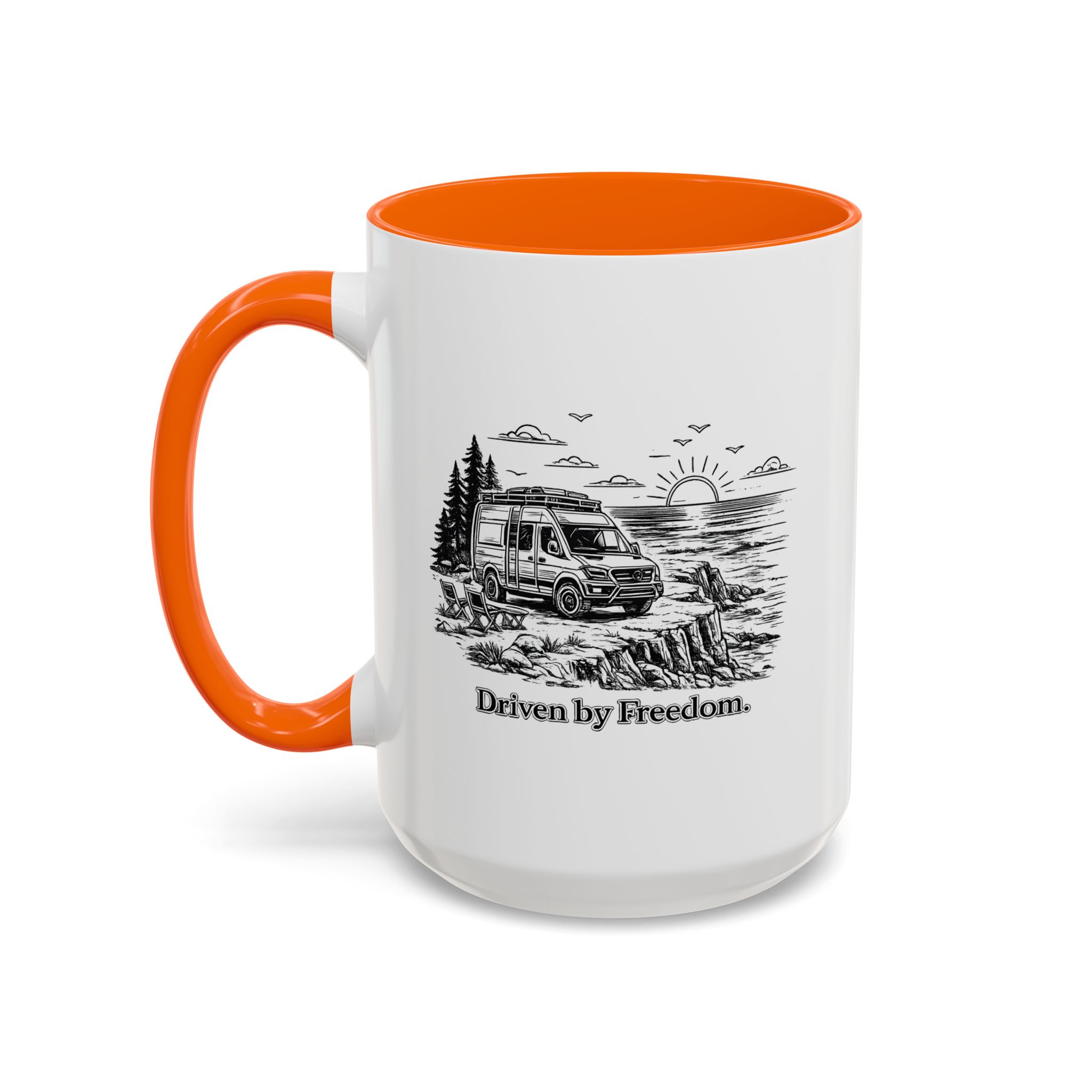 Accent Coffee Mug (11, 15oz) — "Driven By Freedom" Design Minimal-Line