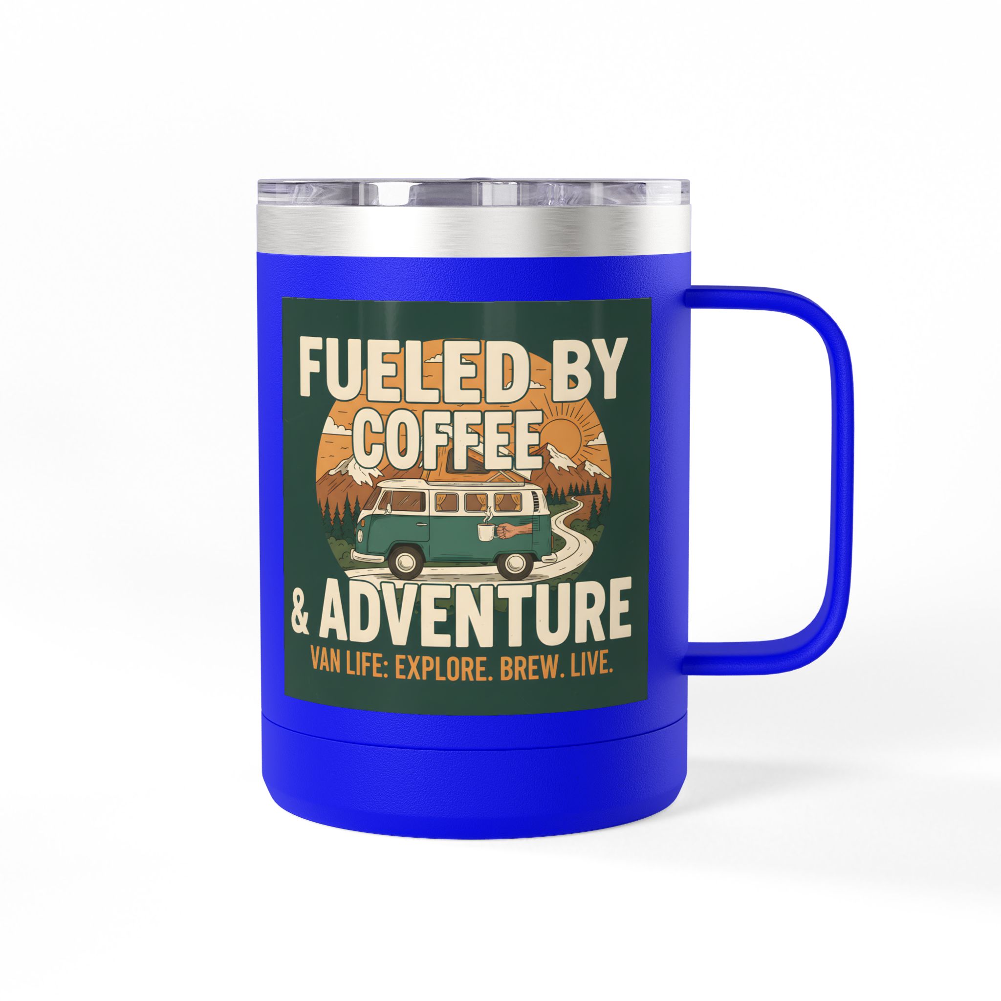 Coffee Mug Tumbler, 15oz — "Fueled by Coffee & Adventure"