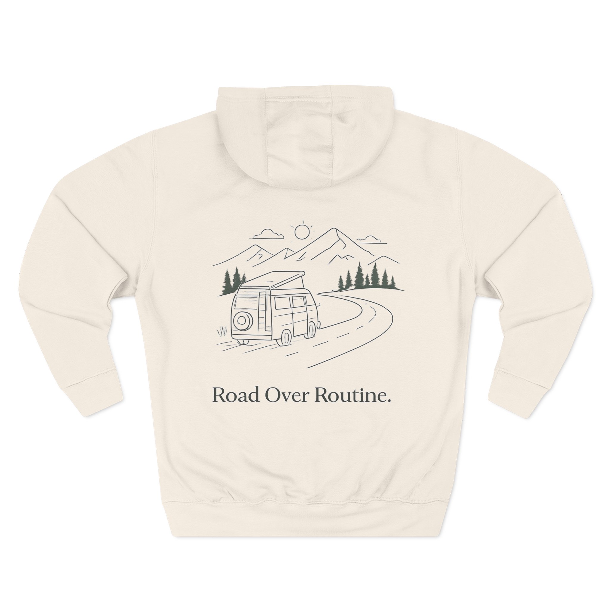 Three-Panel Fleece Hoodie - "Road Over Routine" Design Minimal-Line