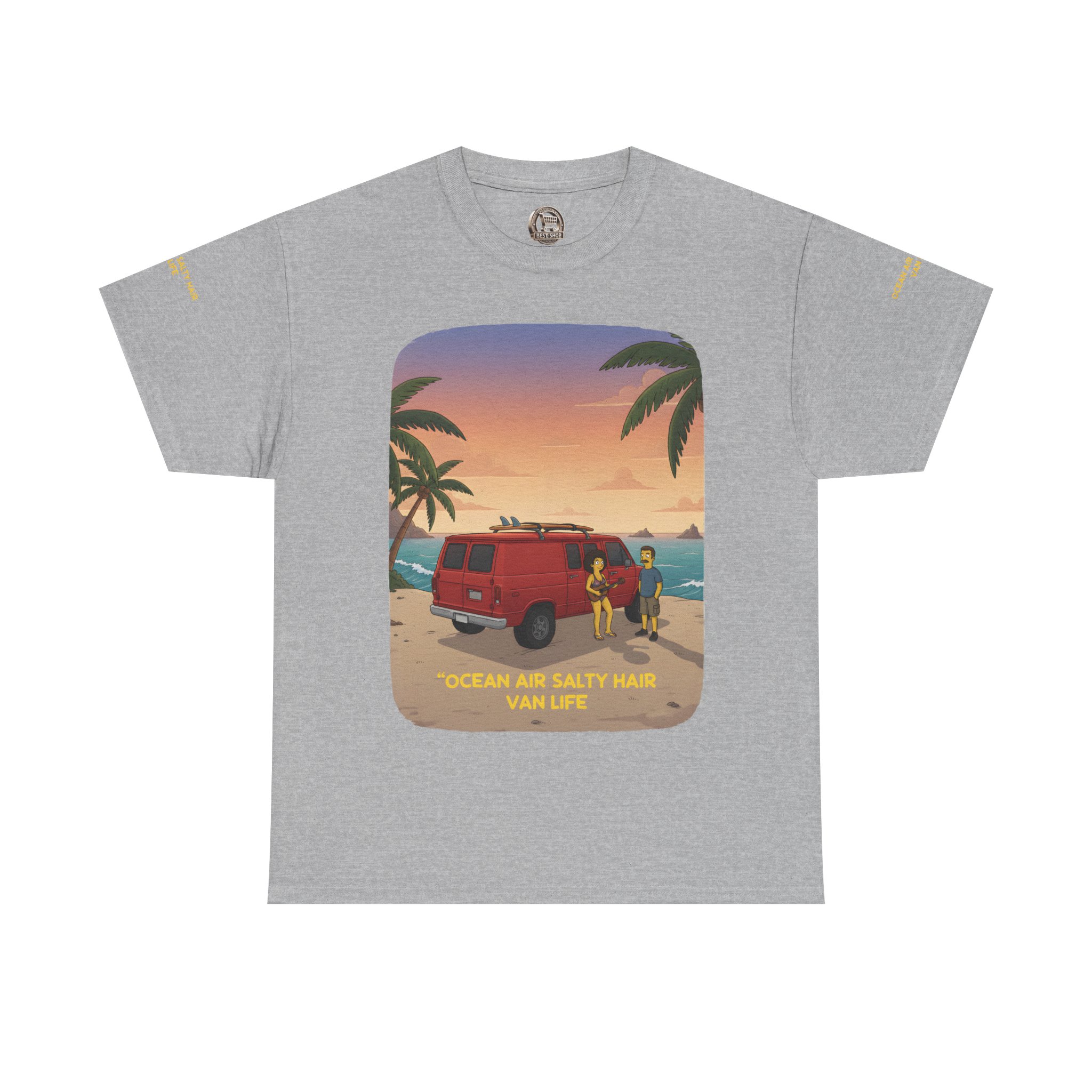 Unisex Heavy Cotton Tee — "Ocean Air Salty Hair Van Life" Design Sitcom-Line