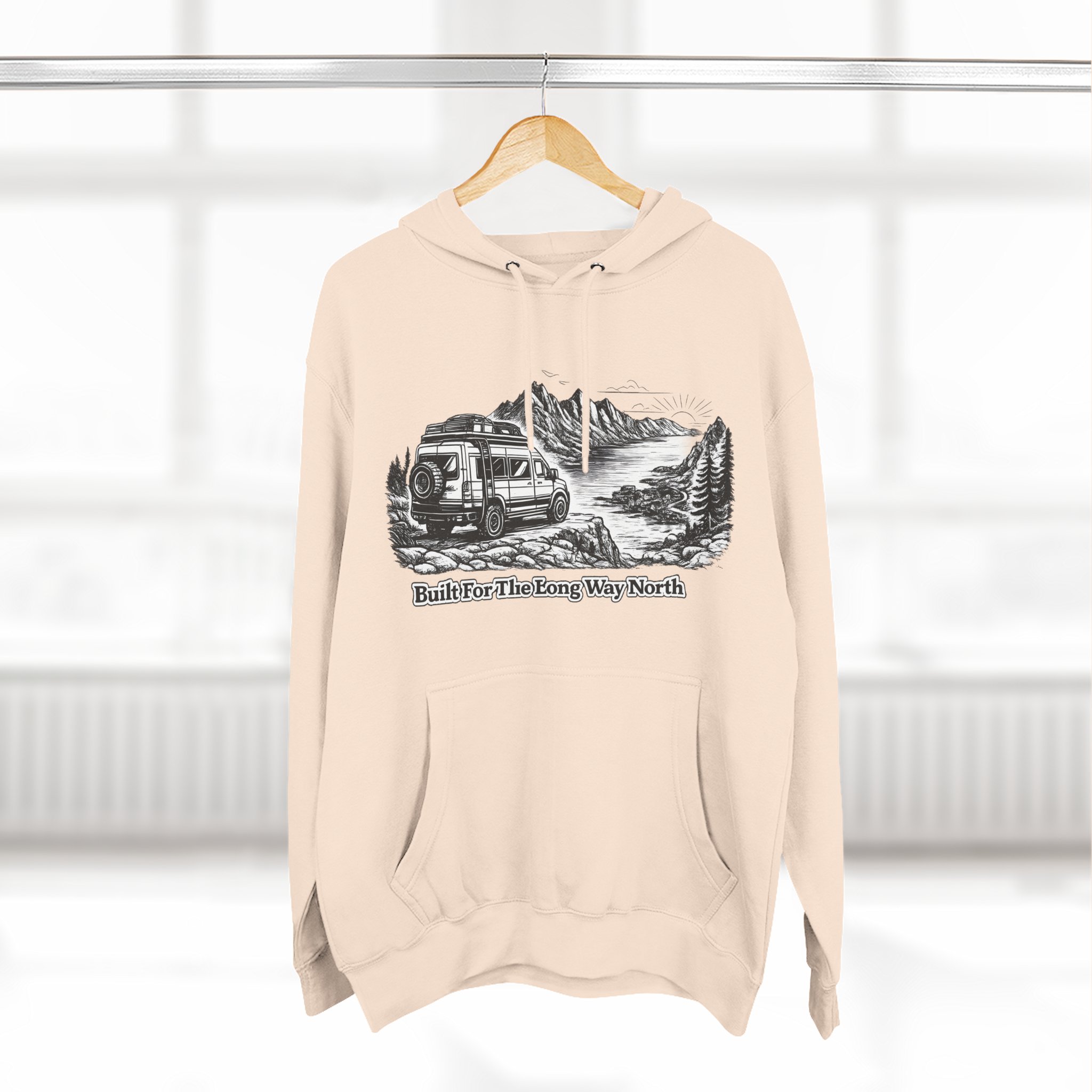 Three-Panel Fleece Hoodie - "Built For The Long Way North" Design Minimal-Line