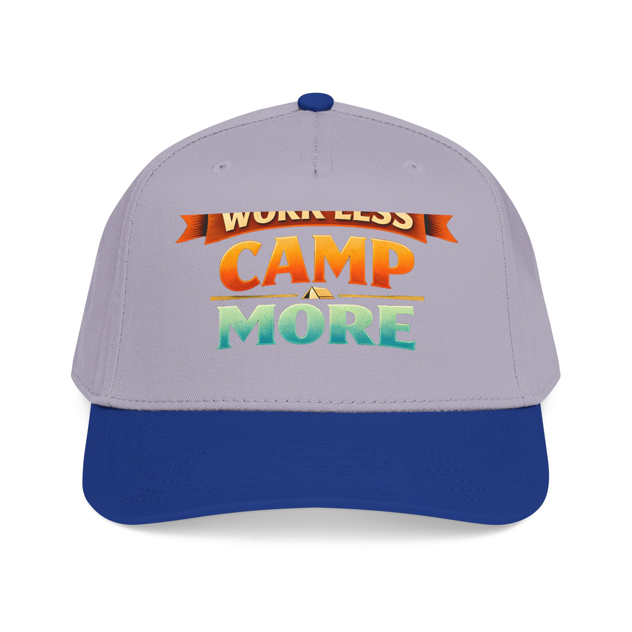 Baseball Cap - "Work Less-Camp More" Design Scenic-Line