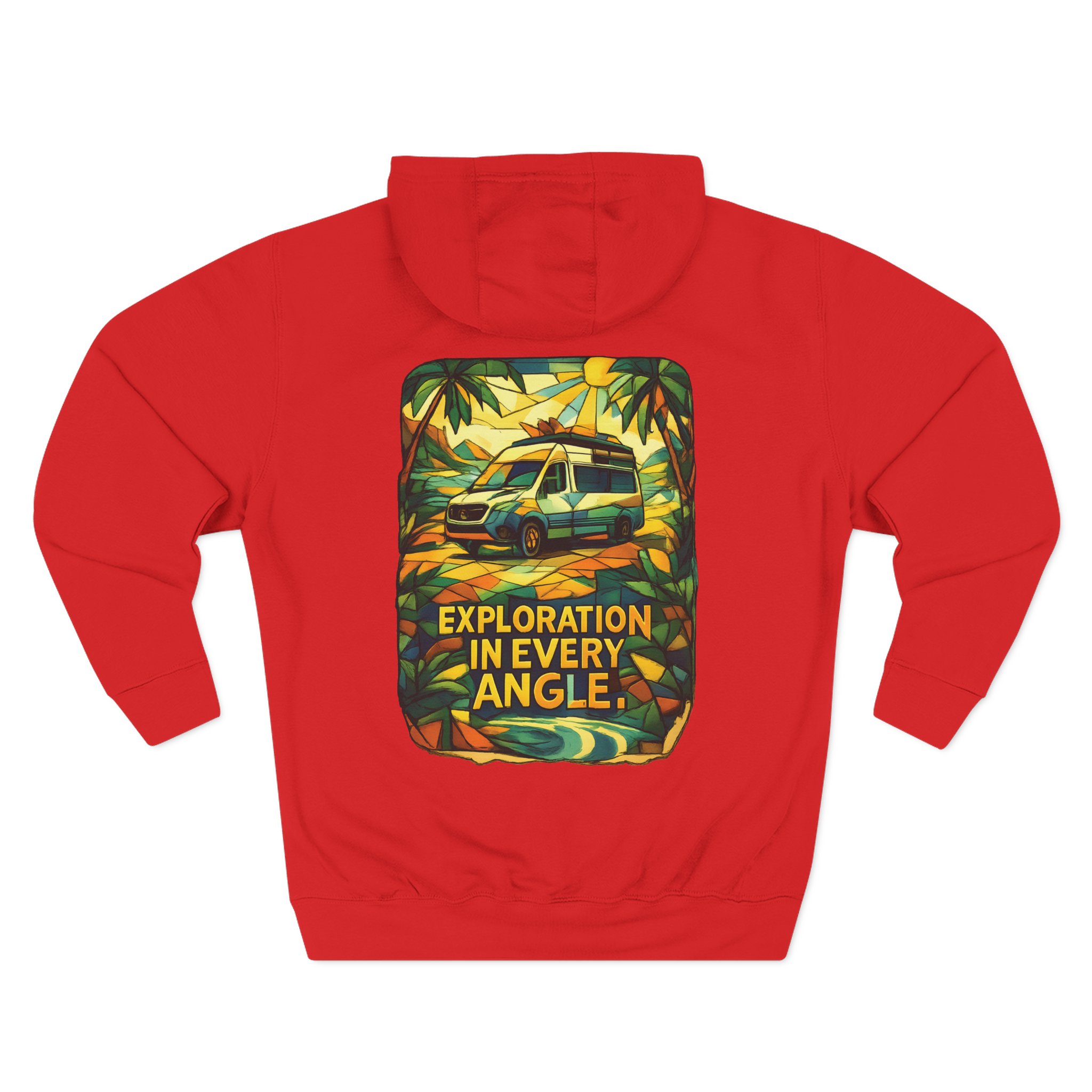 Three-Panel Fleece Hoodie - "Exploration In Every Angle" Design Cubic-Line