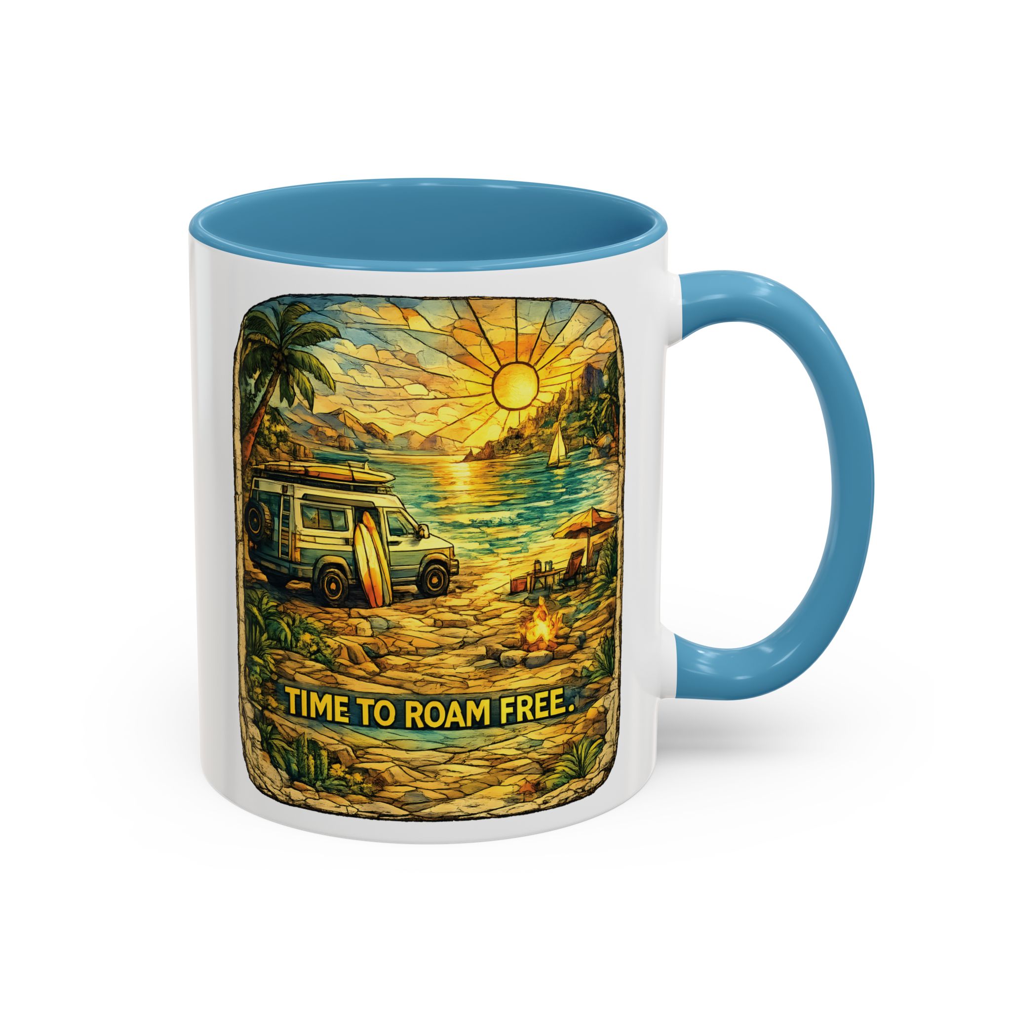 Accent Coffee Mug (11, 15oz) — "Time To Roam Free" Design Cubic-Line