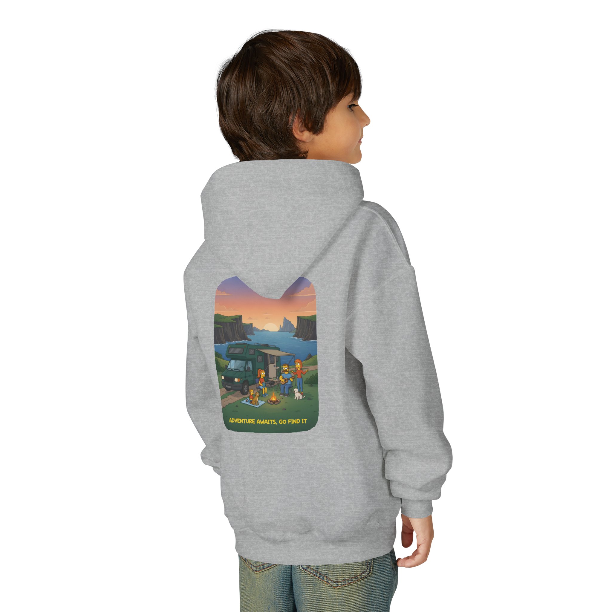 Youth Hoodie(Gildan) – "Adventure Awaits-Go Find It" (Design Sitcom-Line)
