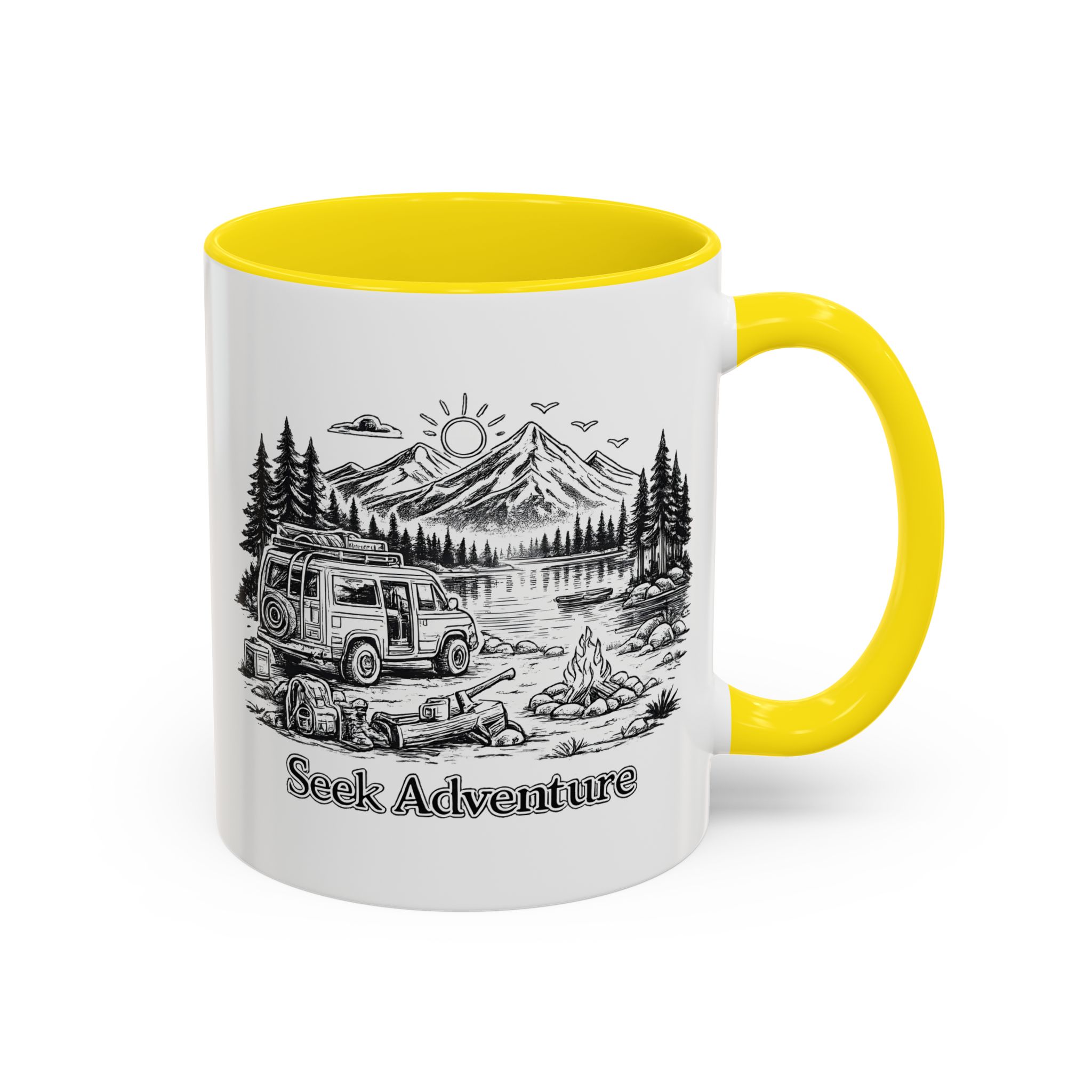 Accent Coffee Mug (11, 15oz) — "Seek Adventure" Design Minimal-Line