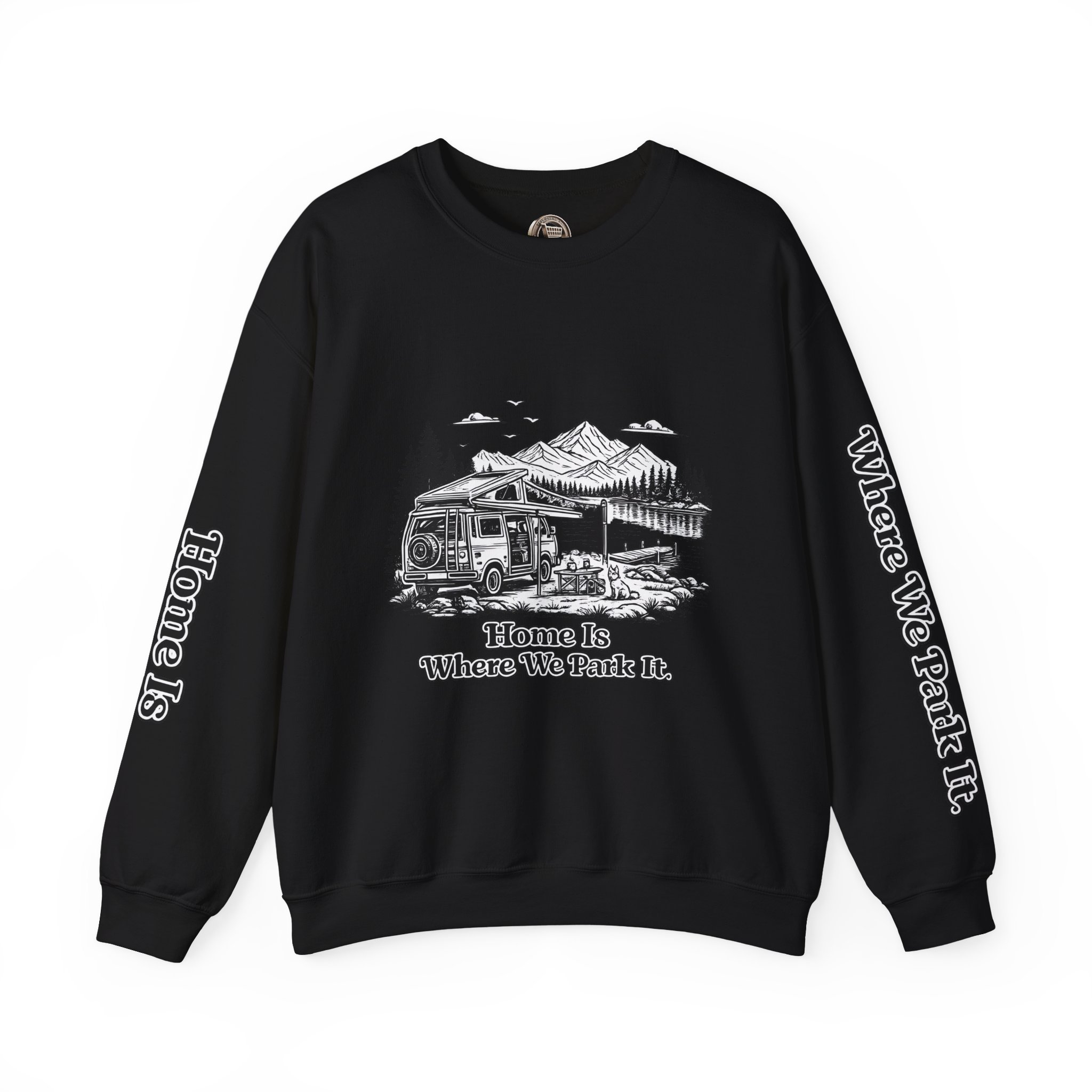 Unisex Heavy Blend™ Crewneck Sweatshirt — "Home Is Where You Park It" Design Minimal-Line