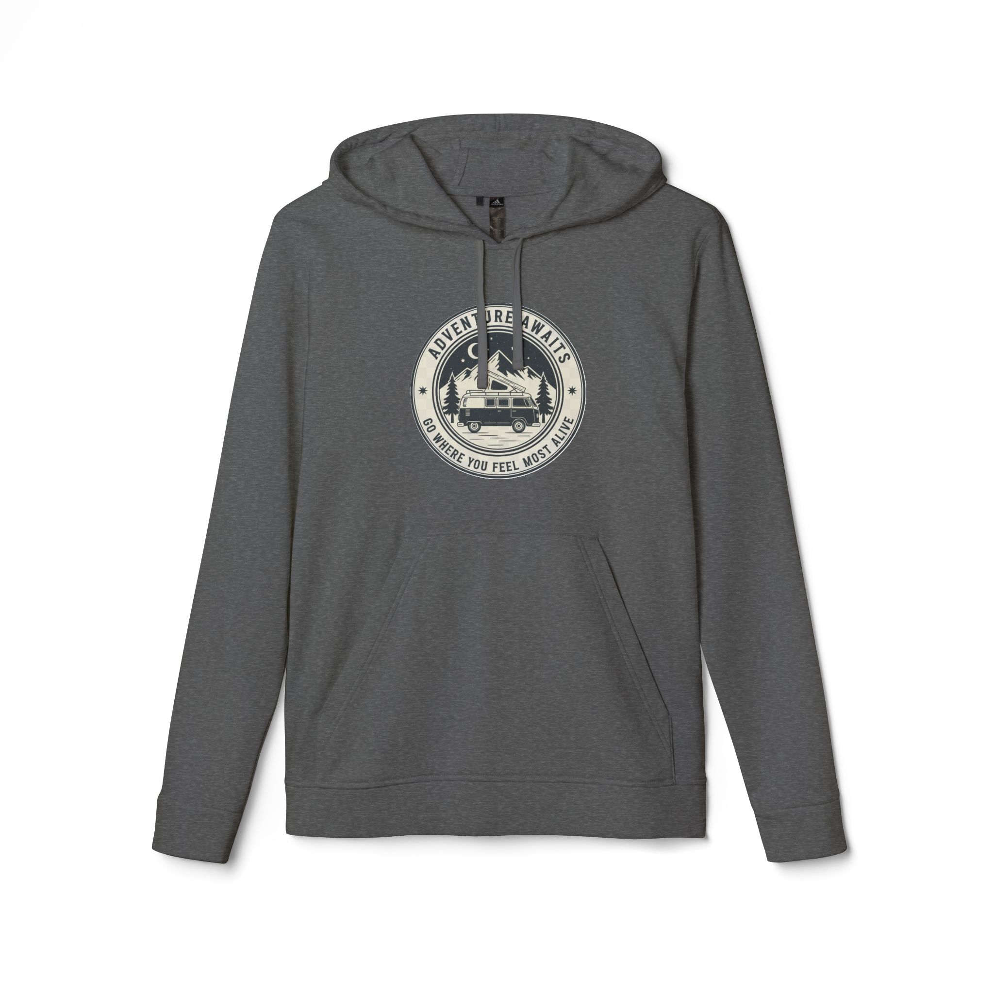 Hoodie(Adidas) — 'Adventure Awaits-Go Where You Feel Most Alive' Outdoor Travel Pullover (Front + Back Printed)