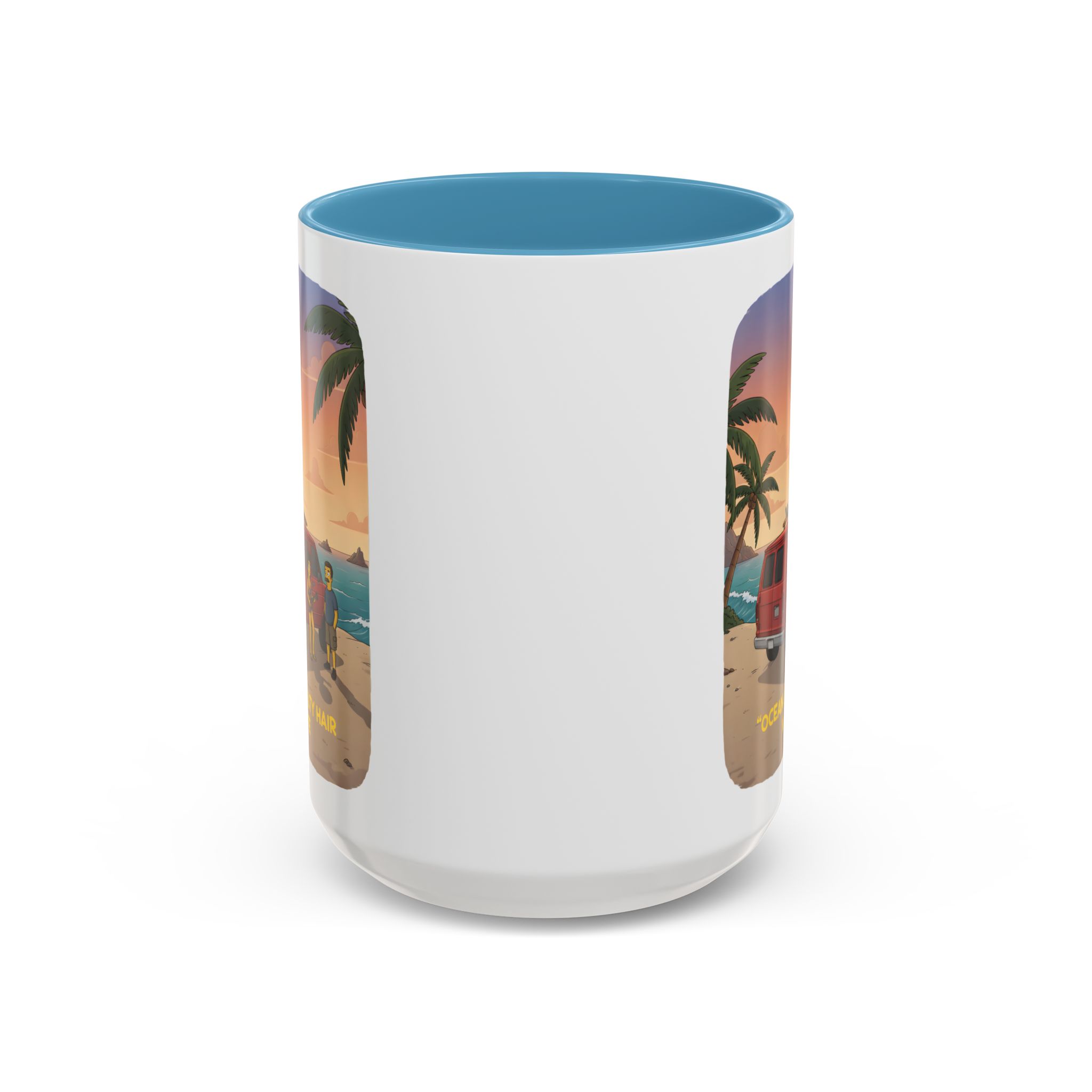 Accent Coffee Mug (11, 15oz) — "Ocean Air Salty Hair Van Life" Design Sitcom-Line