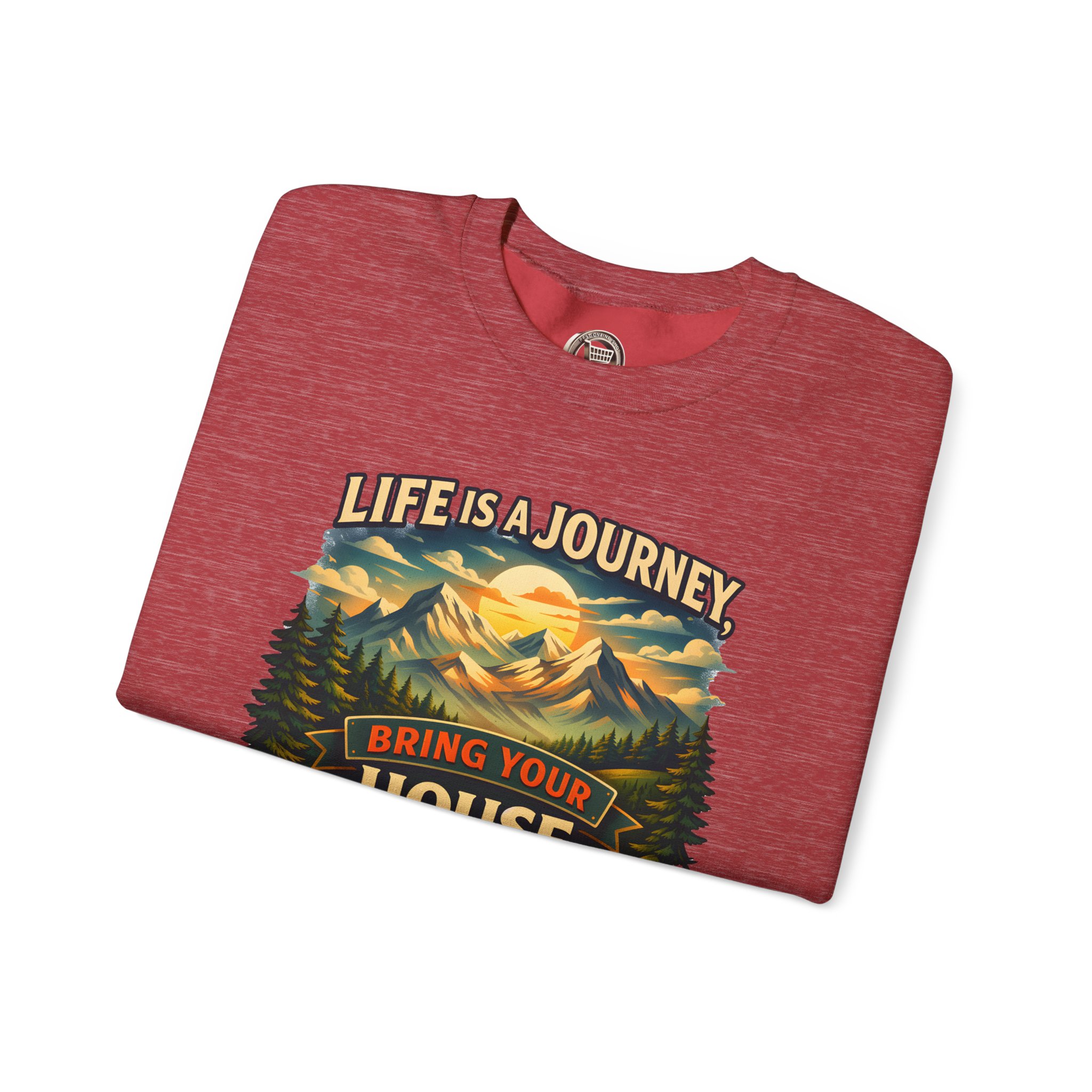 Unisex Heavy Blend™ Crewneck Sweatshirt — "Live Is A Journey-Bring Your House With You" Design Scenic-Line