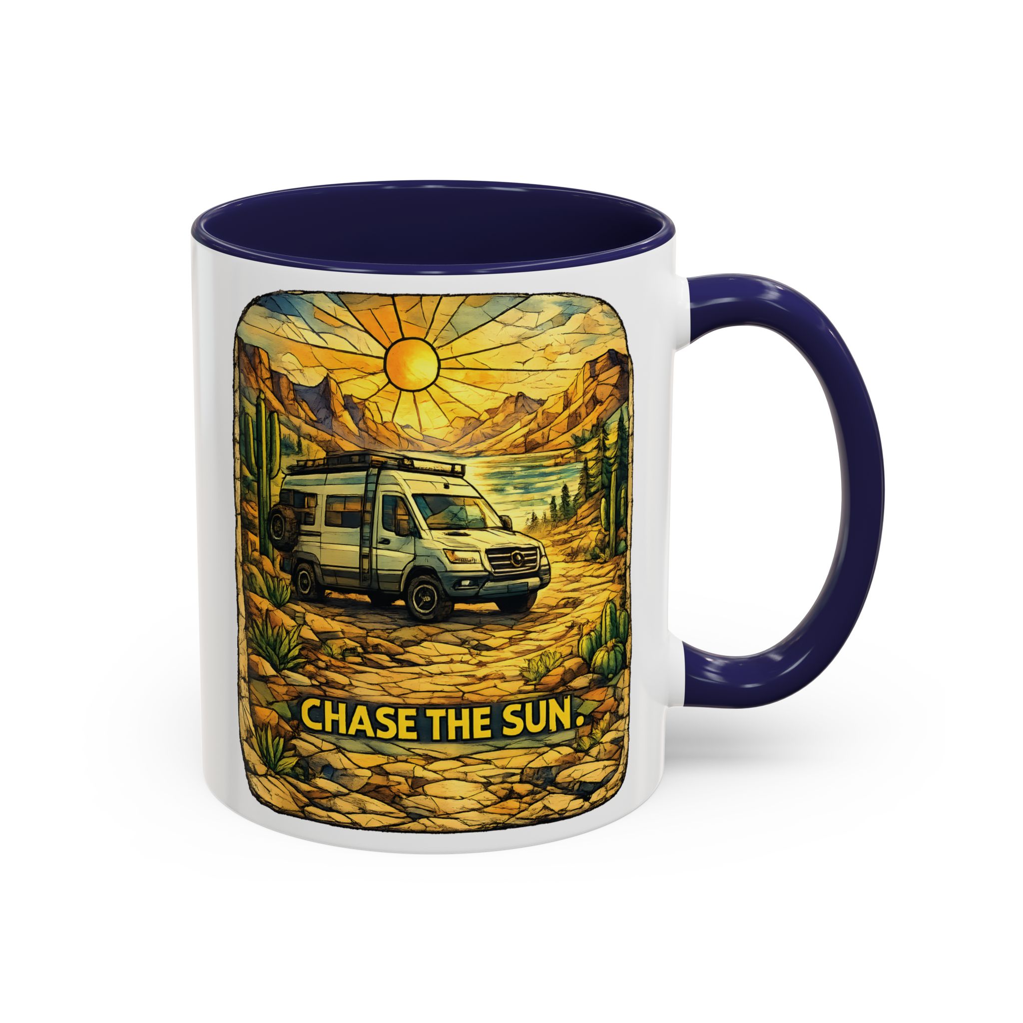 Accent Coffee Mug (11, 15oz) — "Chase The Sun" Design Cubic-Line