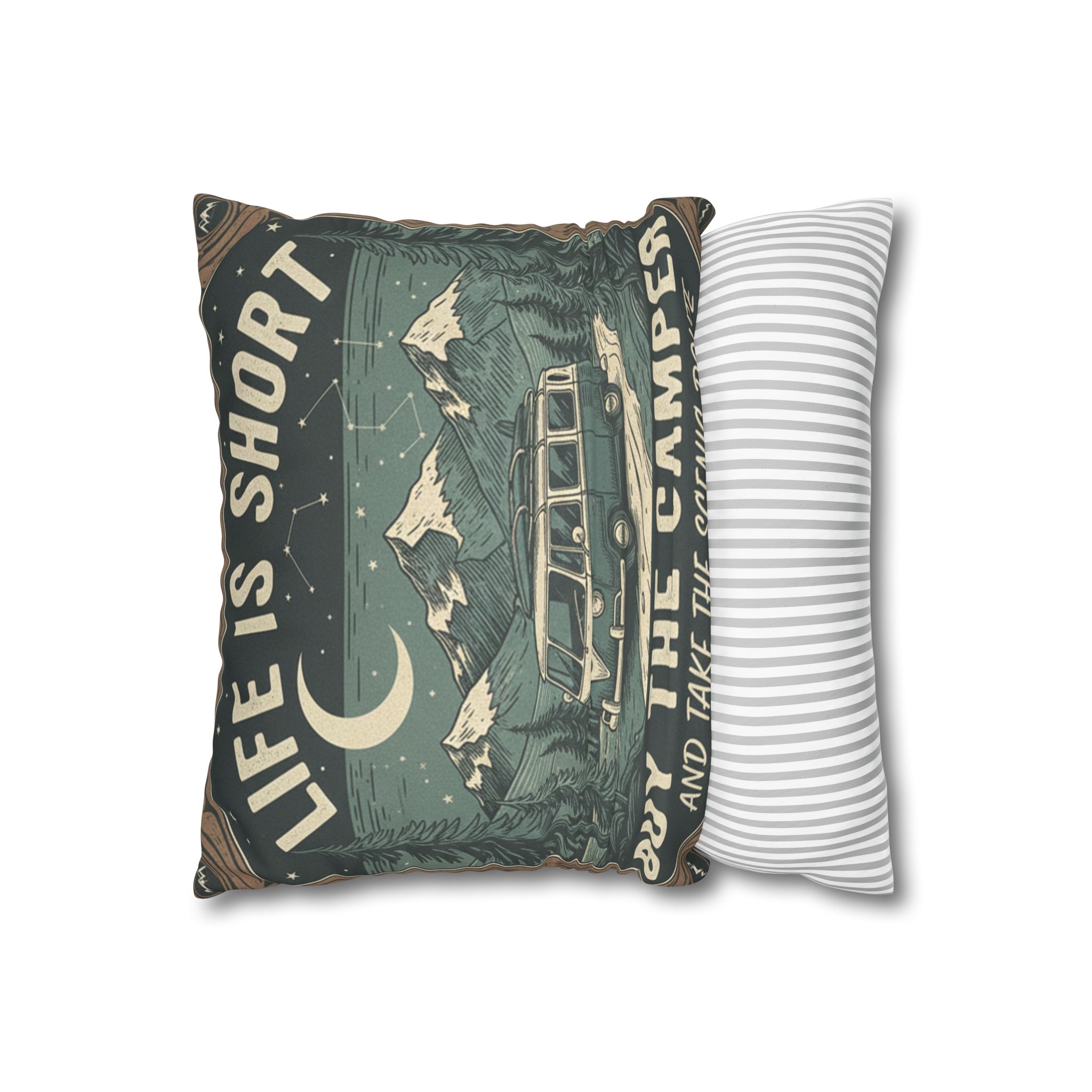 Pillowcase — "Life is short buy the camper and take the scenic route" Faux Suede Travel Throw Pillow Cover