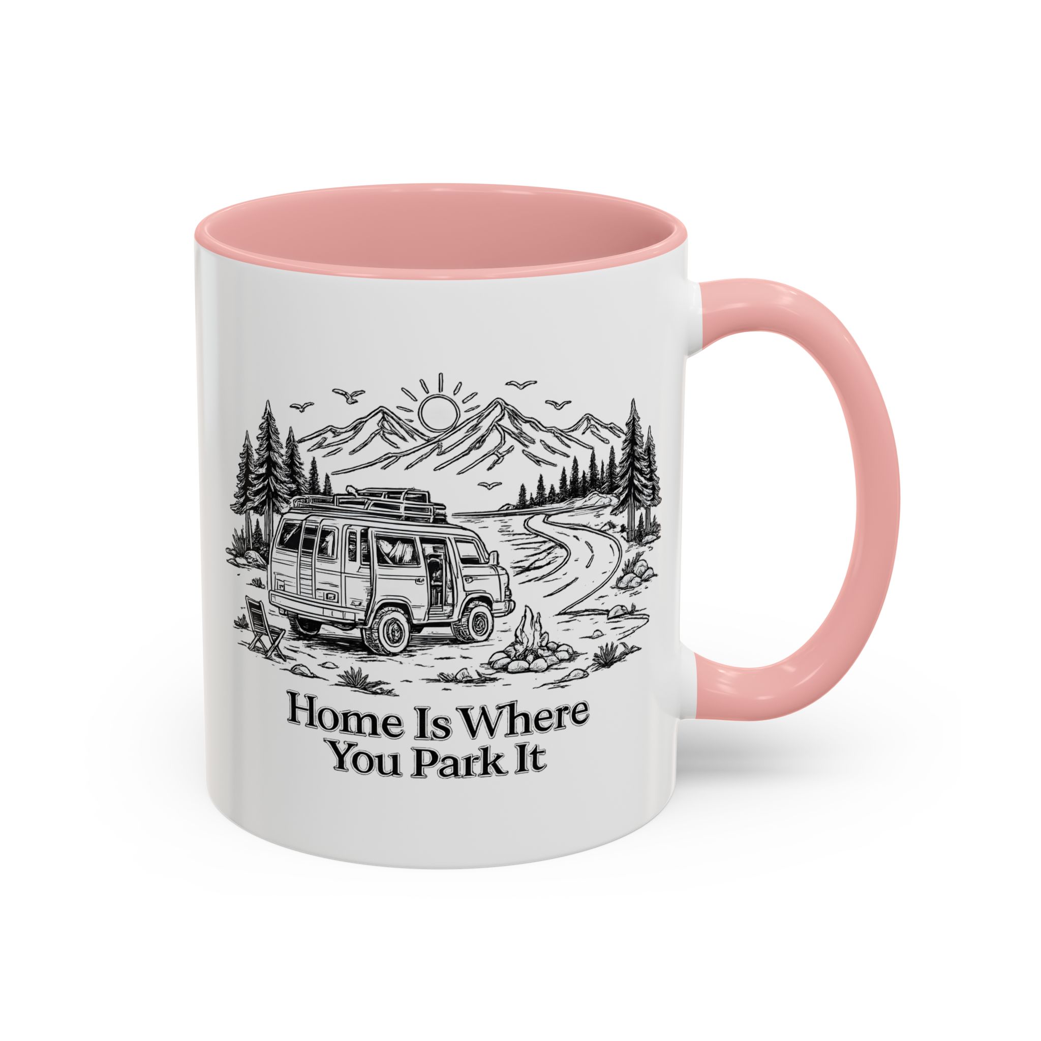 Accent Coffee Mug (11, 15oz) — "Home Is Where You Park It" Design Minimal-Line