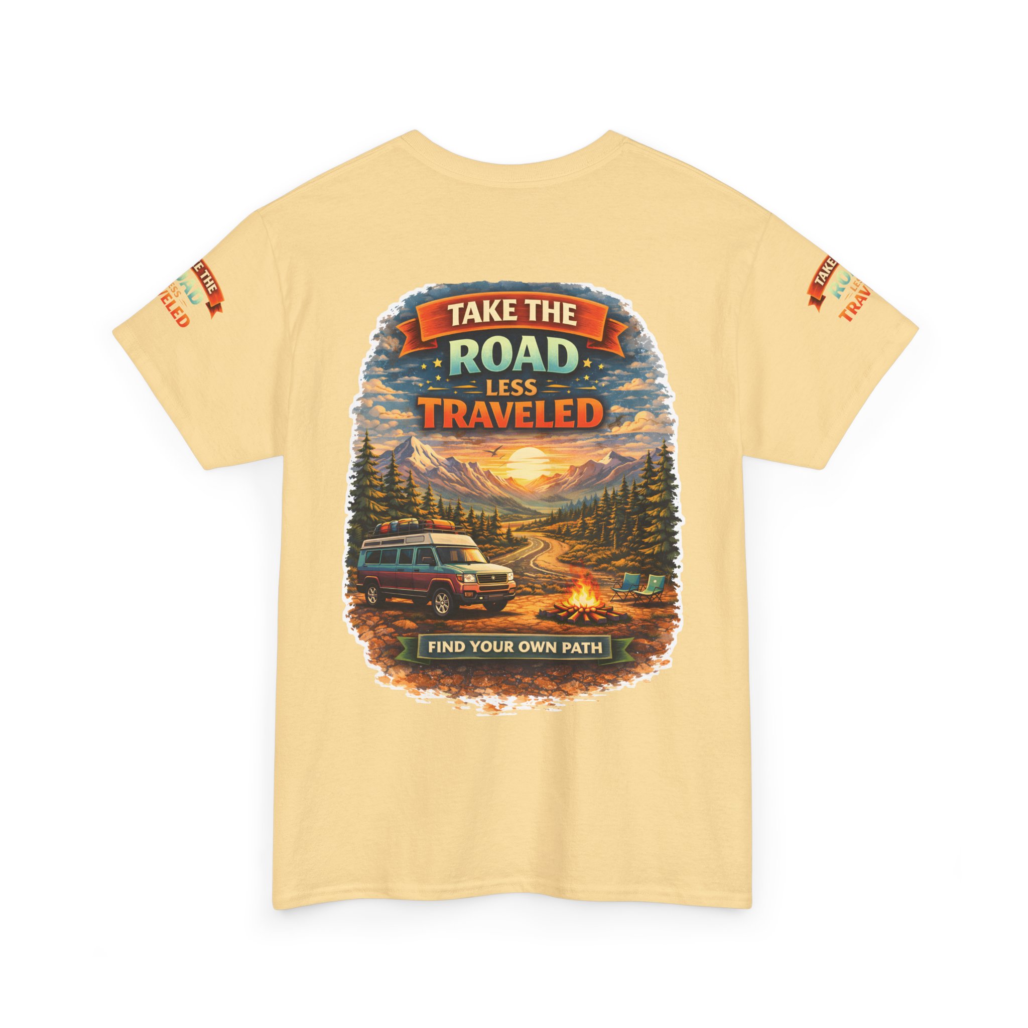 Unisex Heavy Cotton Tee — "Take The Road Less Traveled" Design Scenic-Line