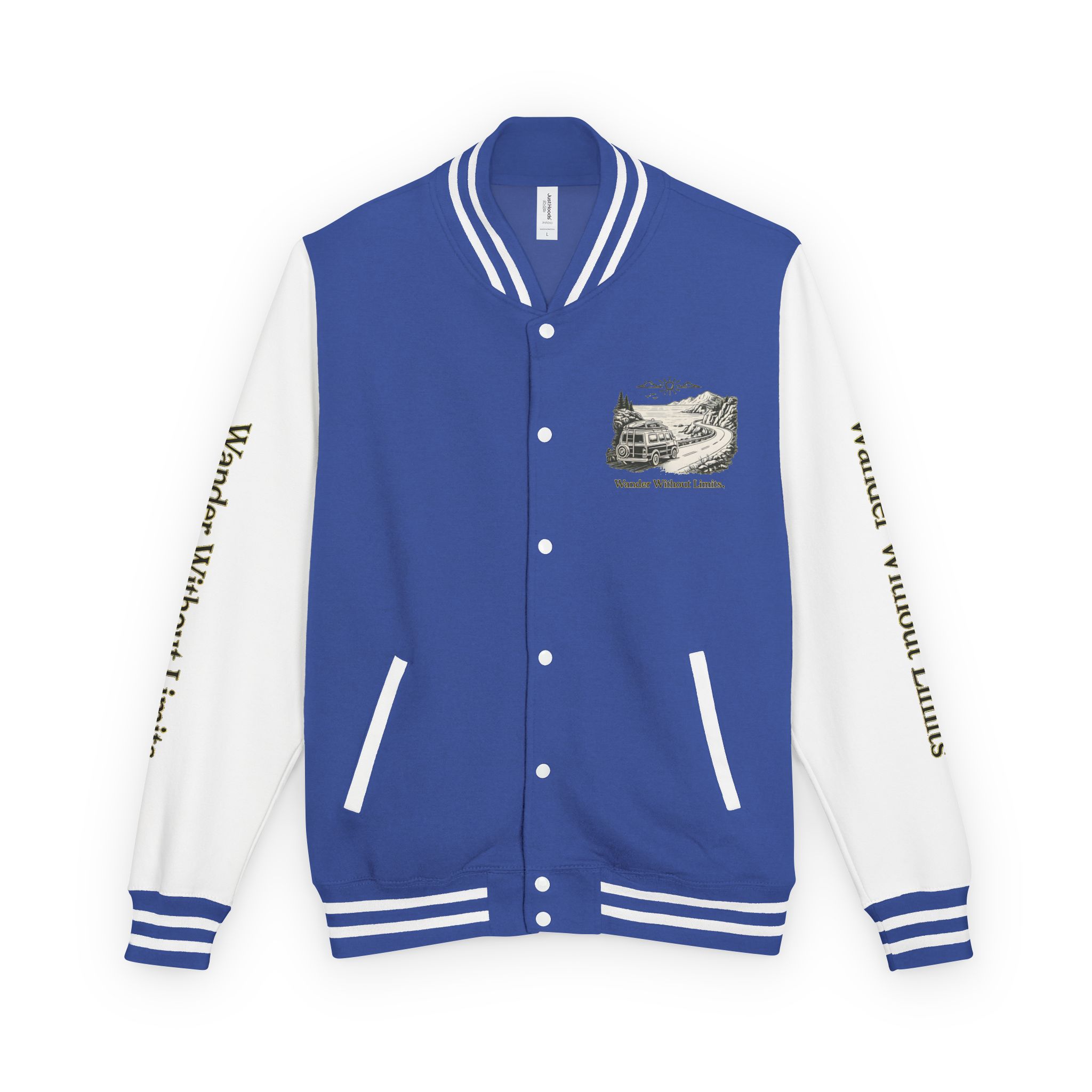 Unisex Heavyweight Letterman Jacket — "Wander Without Limits" Travel Varsity Coat