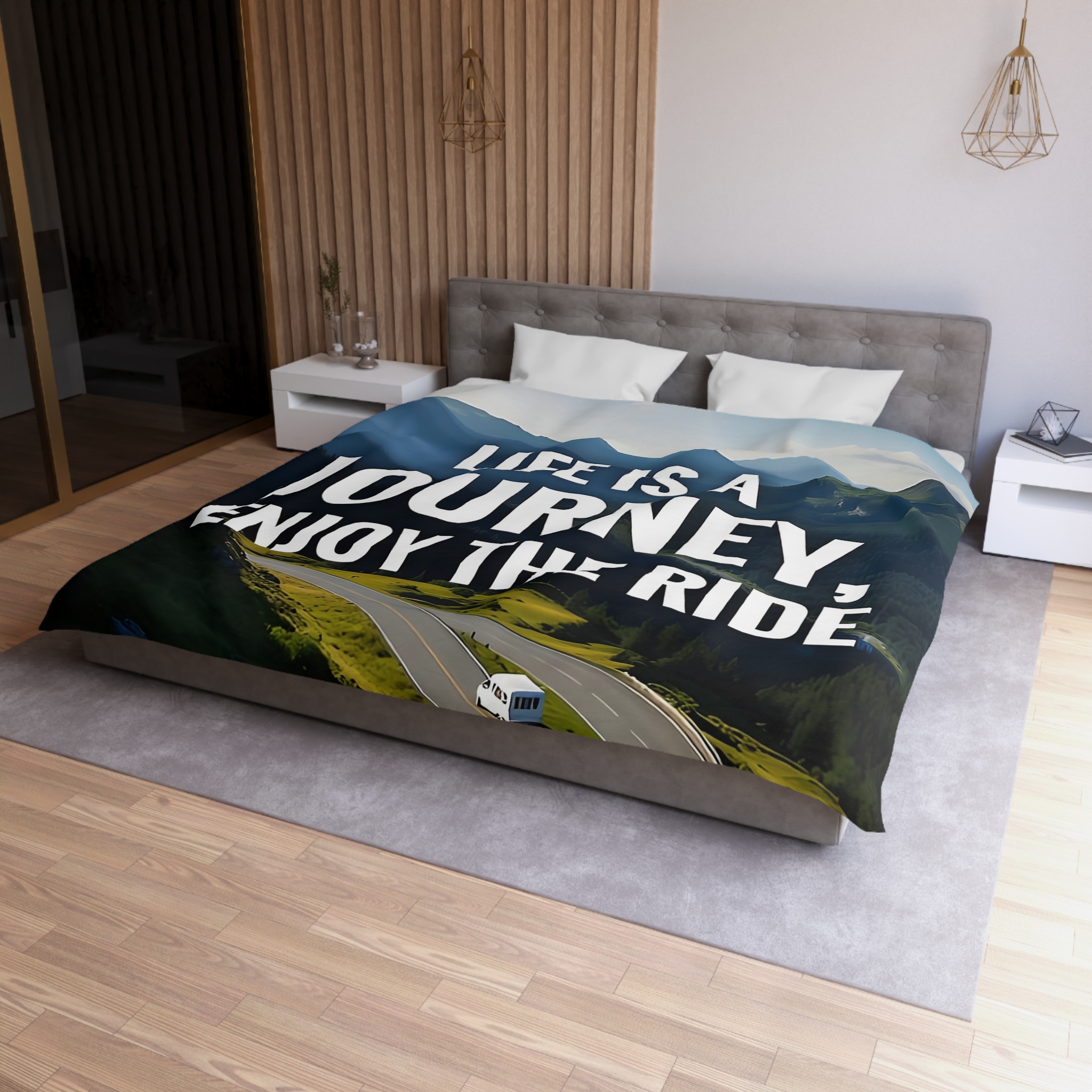 16428141347500400516_2048.jpeg Duvet Cover — "Life Is A Journey, Enjoy The Ride" Mountain Road Microfiber