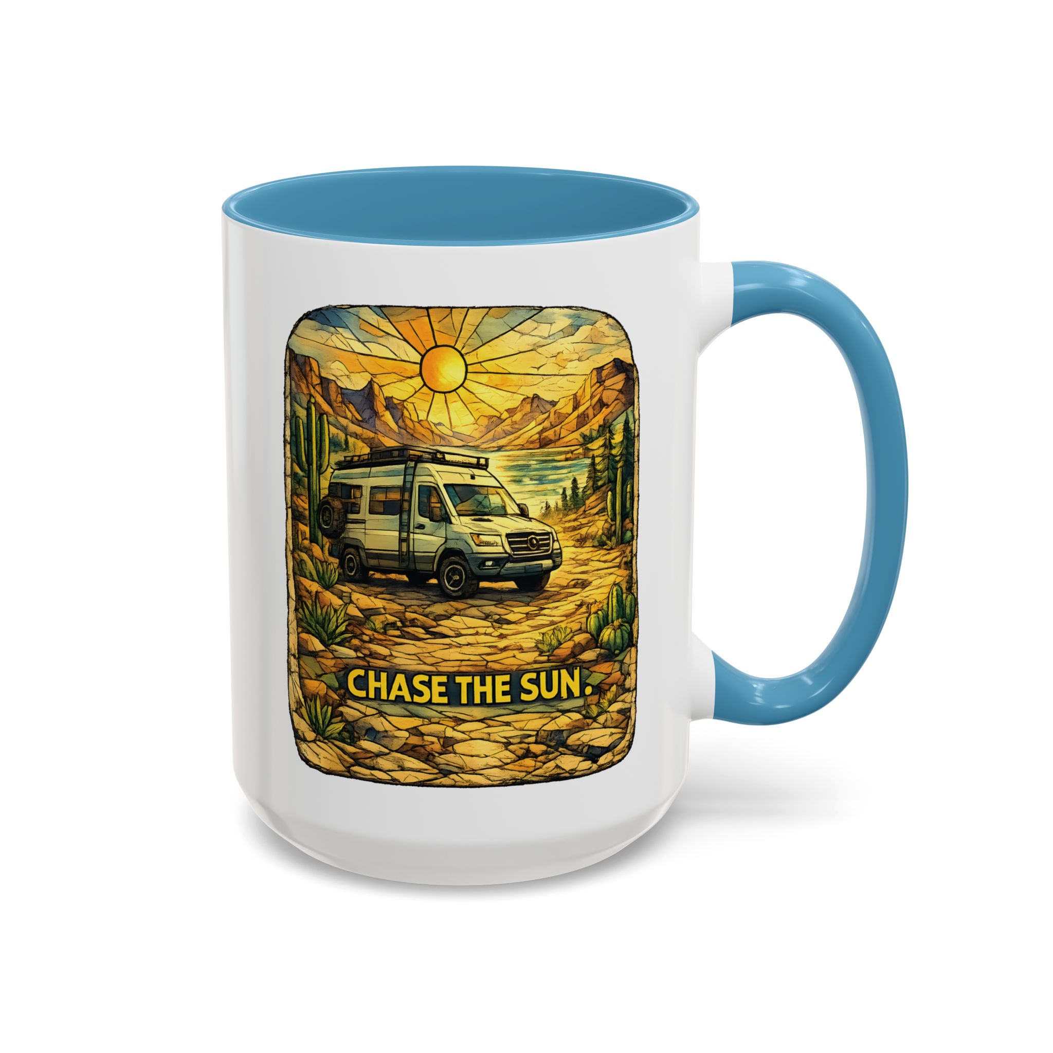 Accent Coffee Mug (11, 15oz) — "Chase The Sun" Design Cubic-Line