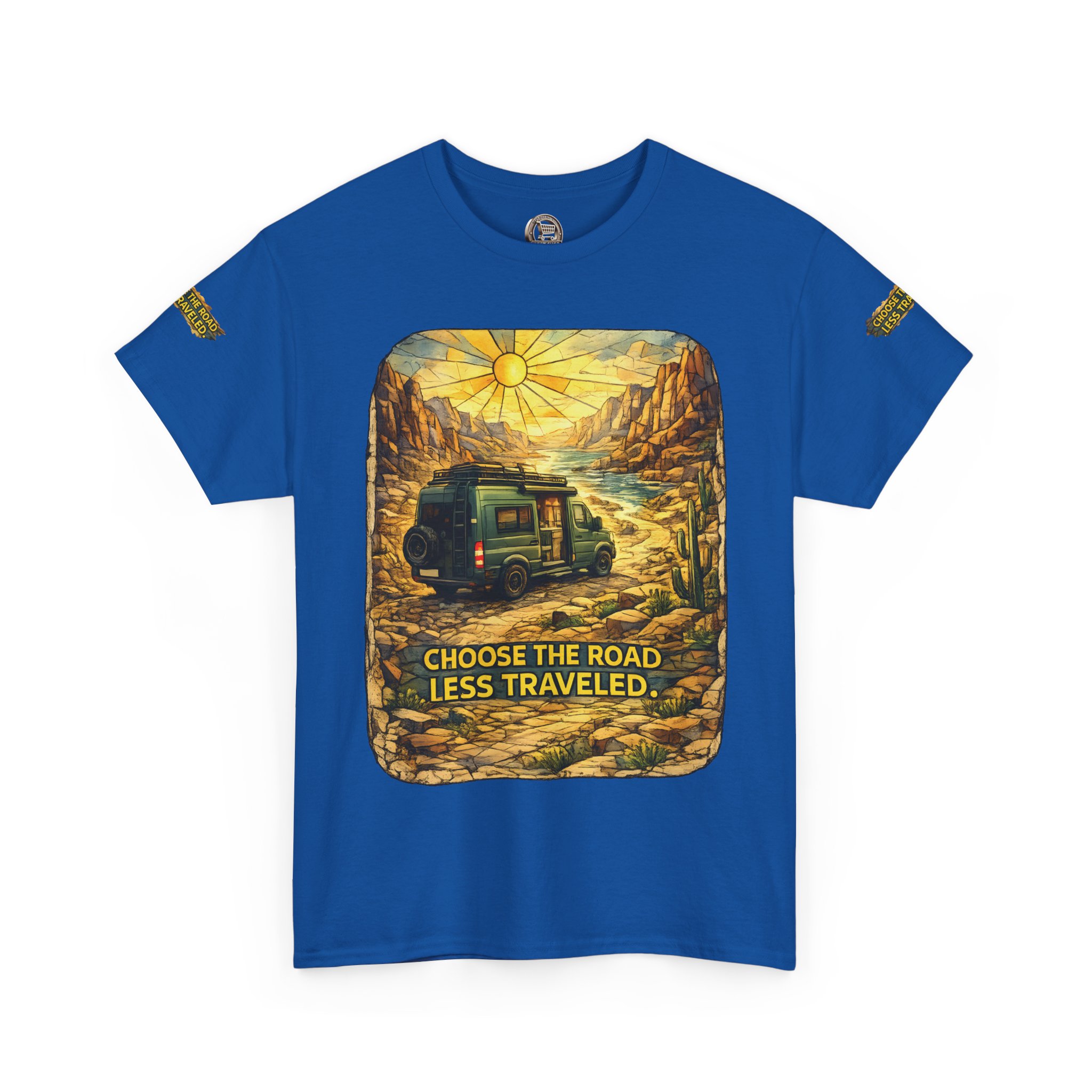 Unisex Heavy Cotton Tee — "Choose The Road Less Traveled" Design Cubic-Line