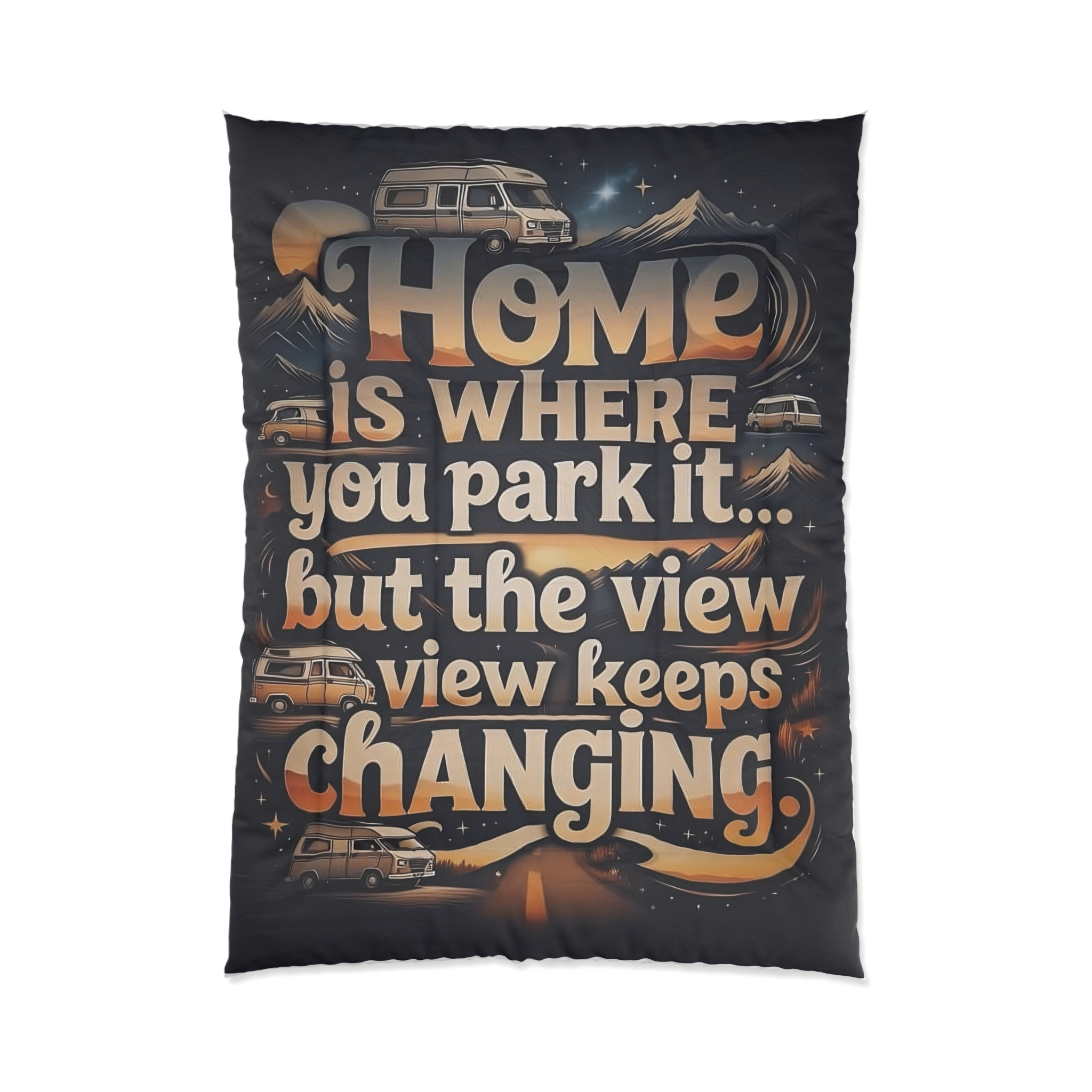 Comforter - "Home Is Where You Park It" RV Camper Comforter, Travel Trailer Bedding for Van Life Lovers