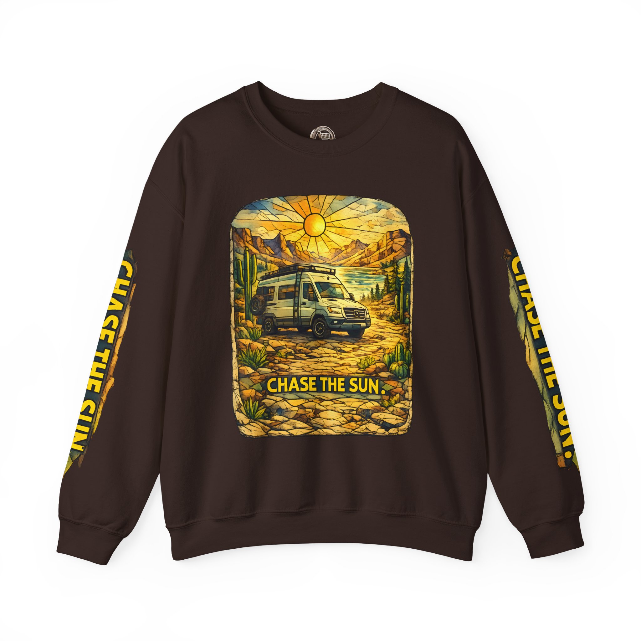 Unisex Heavy Blend™ Crewneck Sweatshirt — "Chase The Sun" Design Cubic-Line