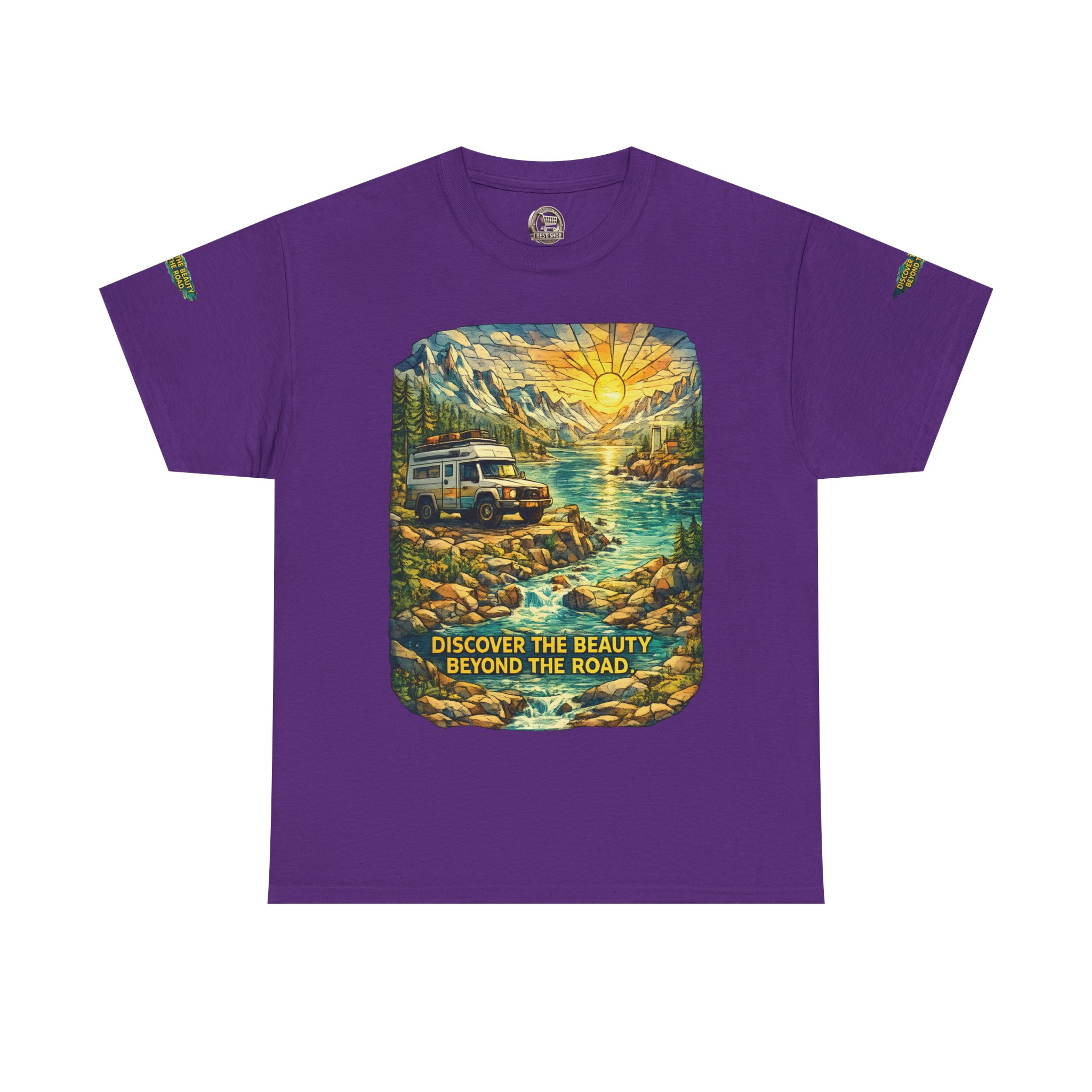 Unisex Heavy Cotton Tee — "Discover The Bieuty Beyond The Road" Design Cubic-Line