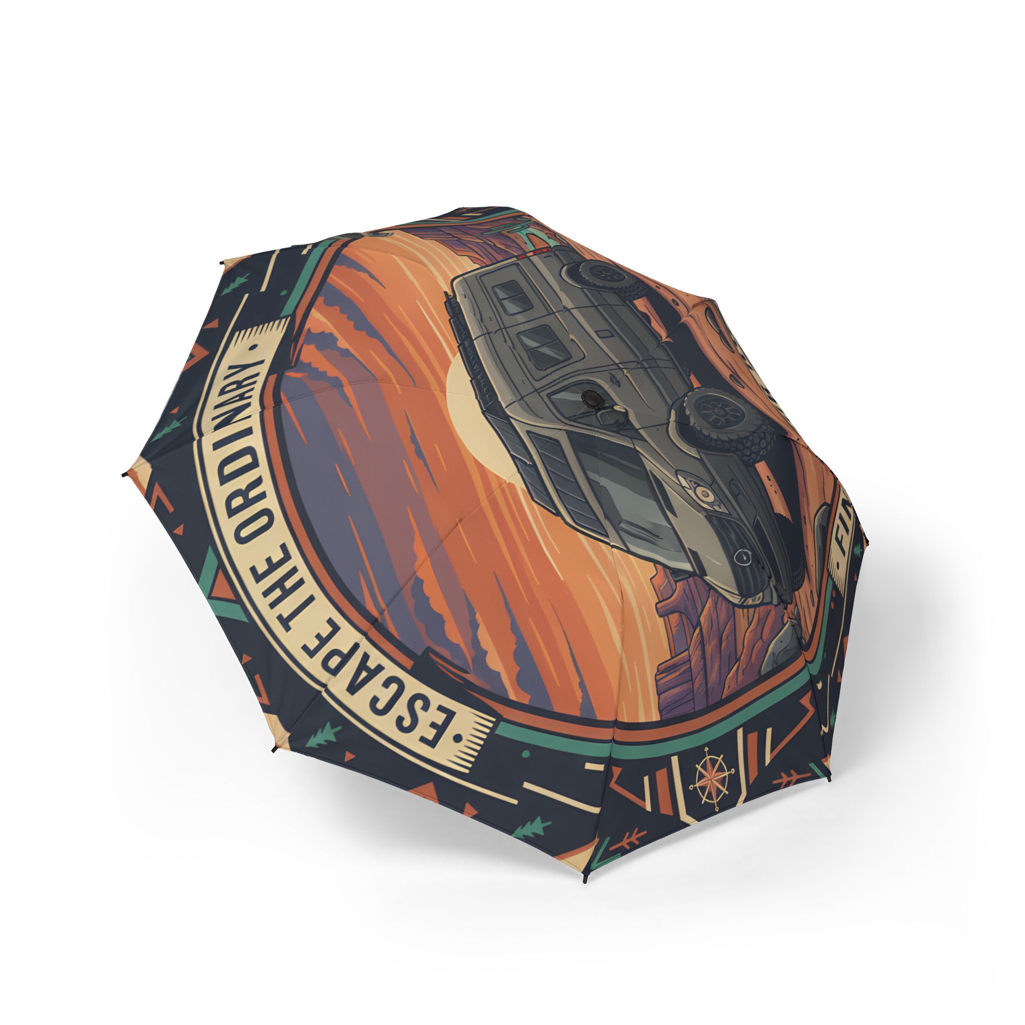 Semi-Automatic Foldable Umbrella — "Escape The Ordinary Find Your Road" Vintage Adventure Print