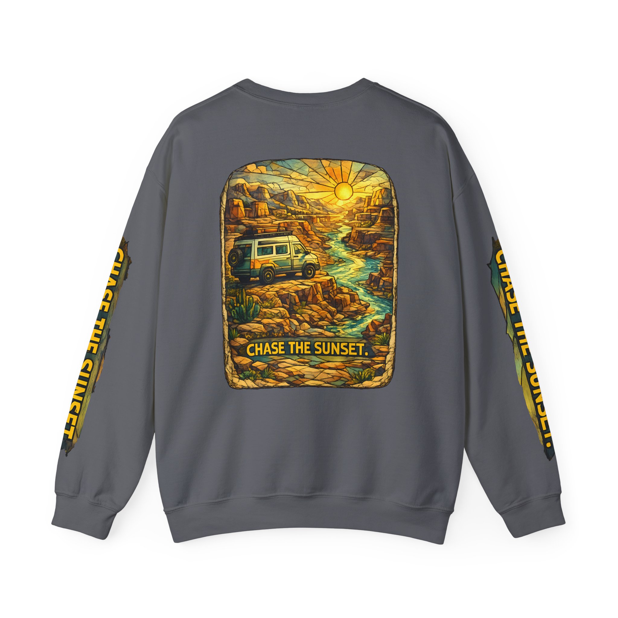 Unisex Heavy Blend™ Crewneck Sweatshirt — "Chase The Sunset" Design Cubic-Line