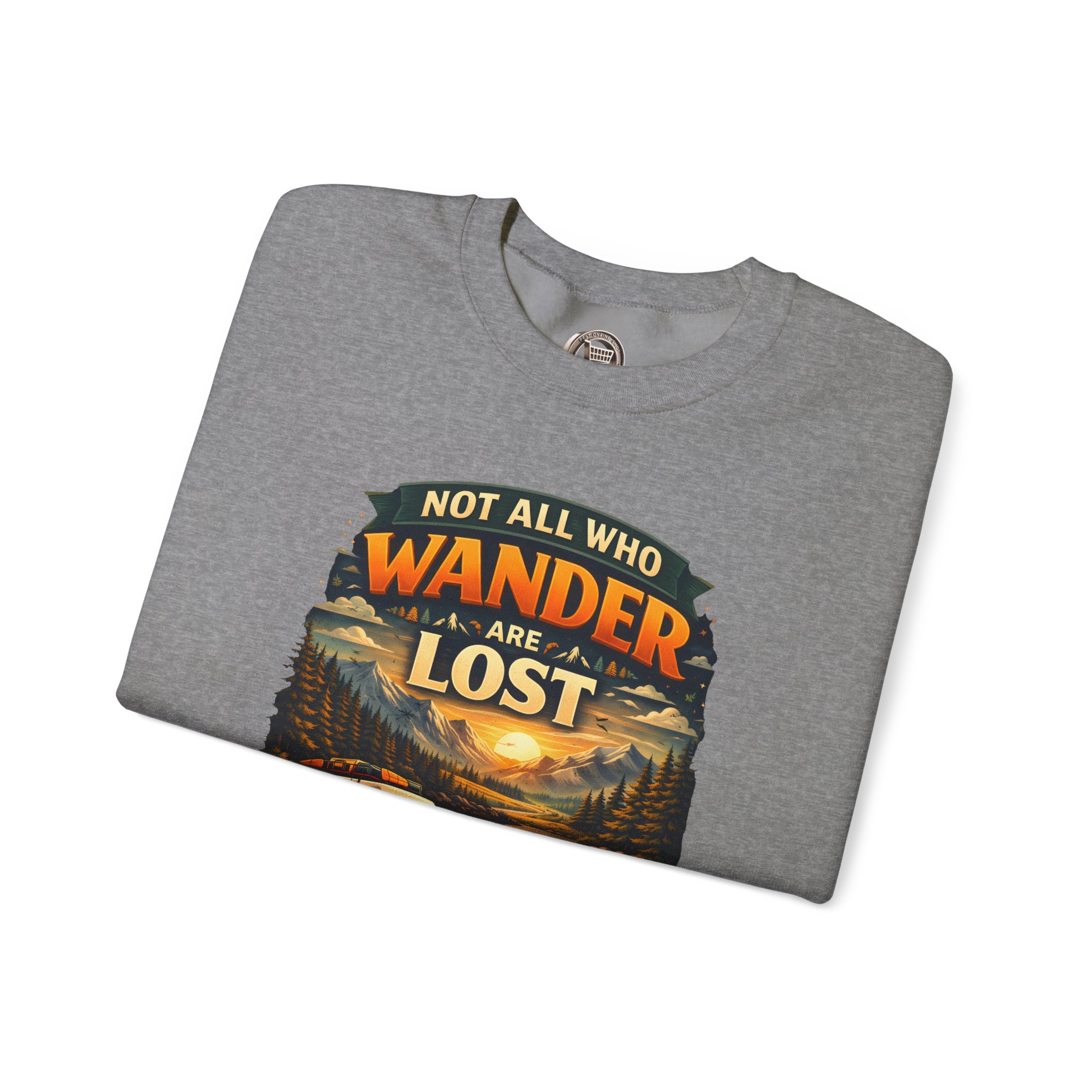 Unisex Heavy Blend™ Crewneck Sweatshirt — "Not All Who Wander Are Lost" Design Scenic-Line