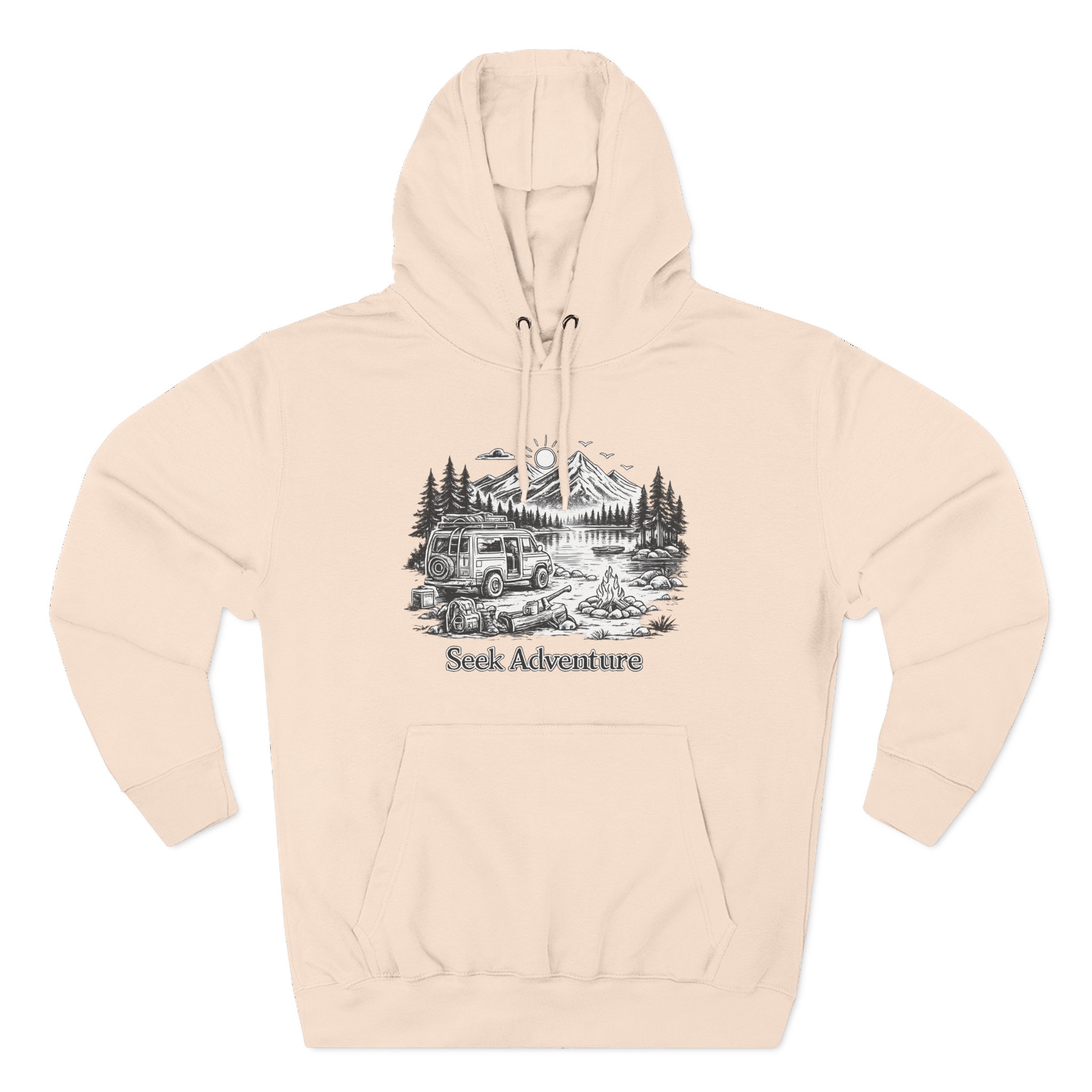 Three-Panel Fleece Hoodie - "Seek Adventure" Design Minimal-Line