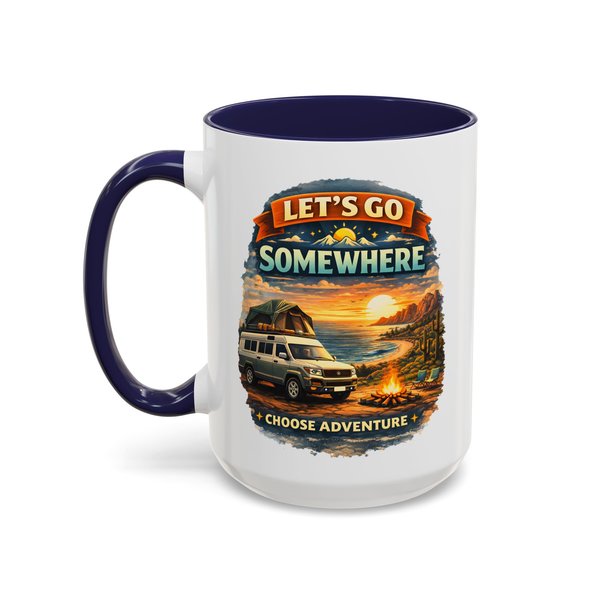 Accent Coffee Mug (11, 15oz) — "Lets Go Somewhere" Design Scenic-Line