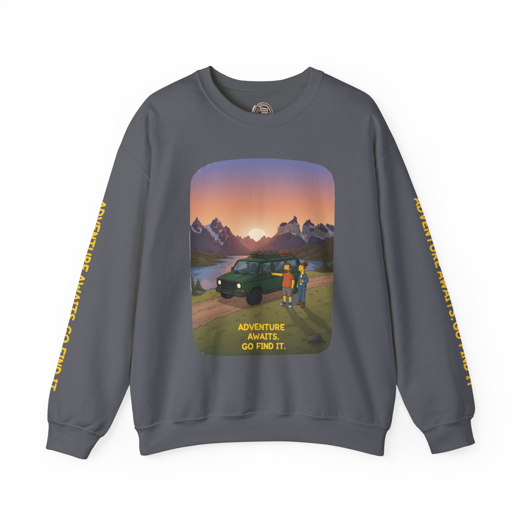 Unisex Heavy Blend™ Crewneck Sweatshirt — "Adventure Awaits-Go Find It" Design Sitcom-Line