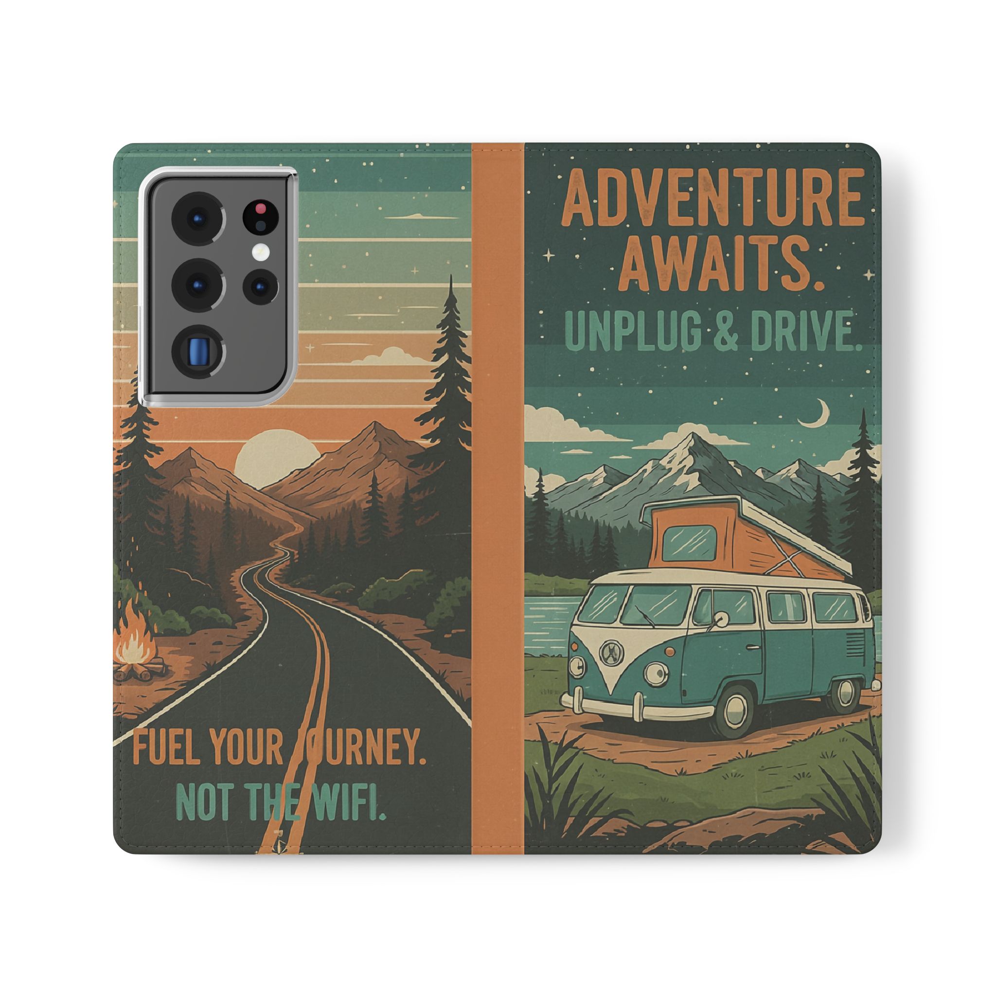 Flip Phone Case — "Adventure Awaits Unplug & Drive" Wallet Case