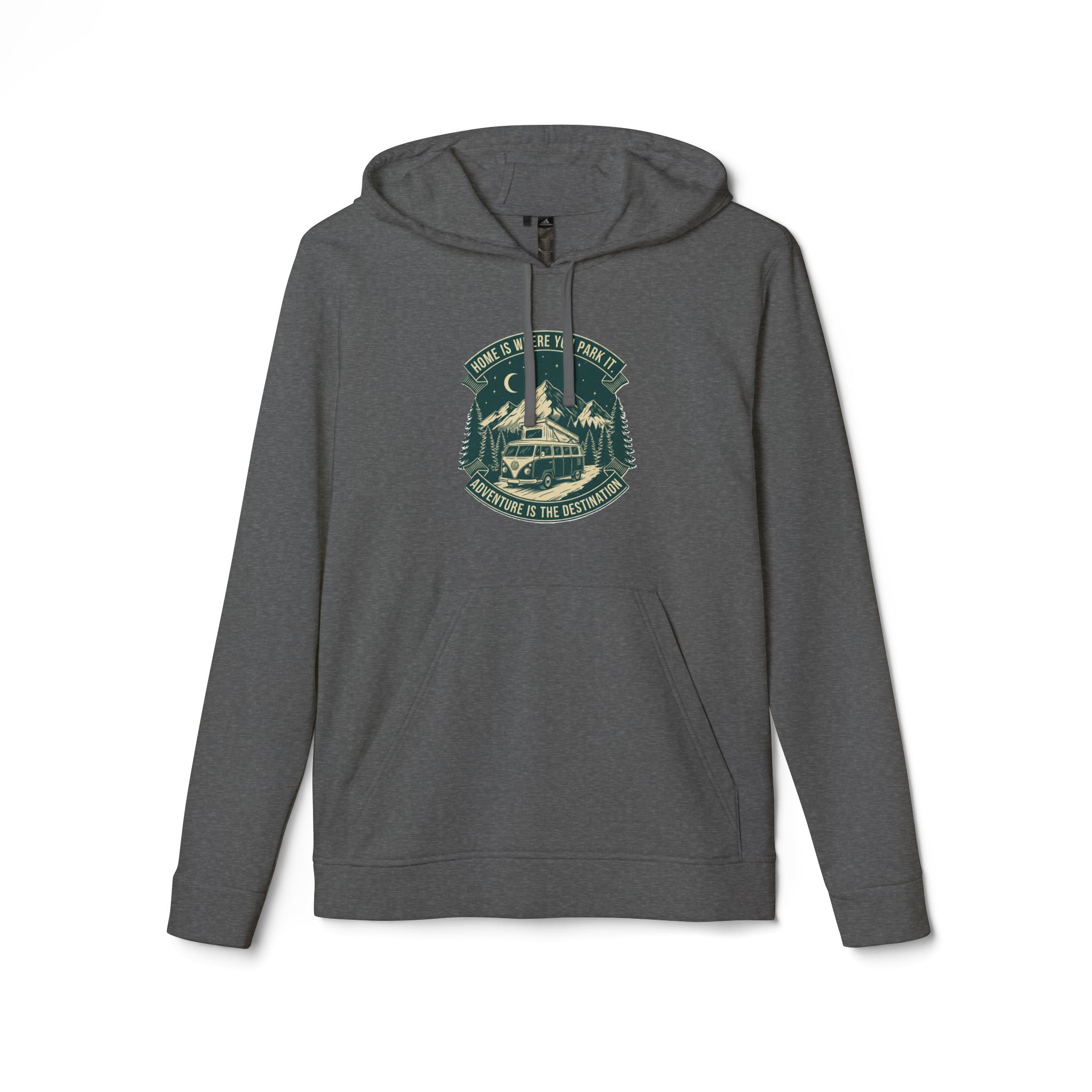 Hoodie(Adidas) — "Home Is Where You Park It-Adventure is the destination" Outdoor Travel Pullover (Only Front Printed)