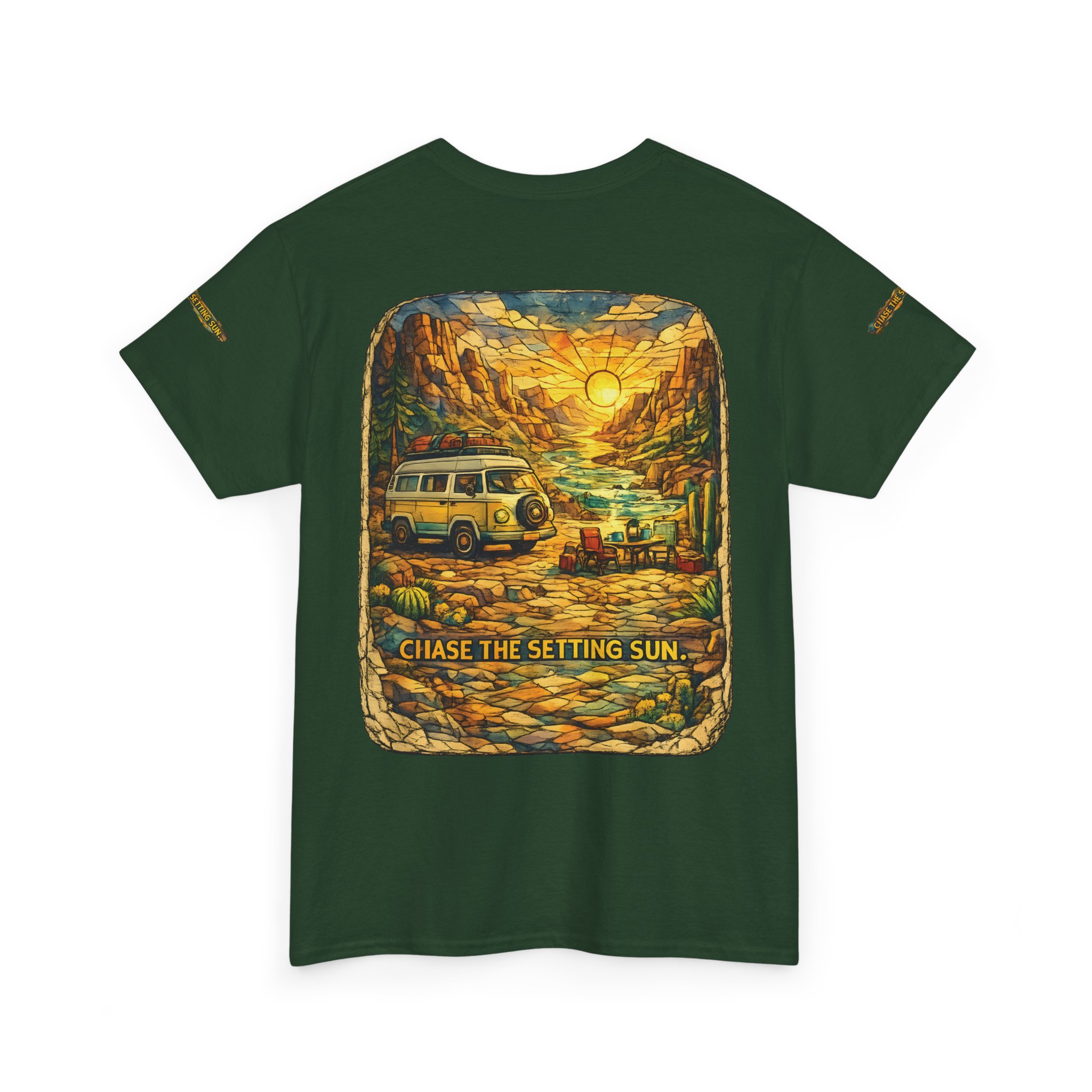 Unisex Heavy Cotton Tee — "Chase The Settings Sun" Design Cubic-Line