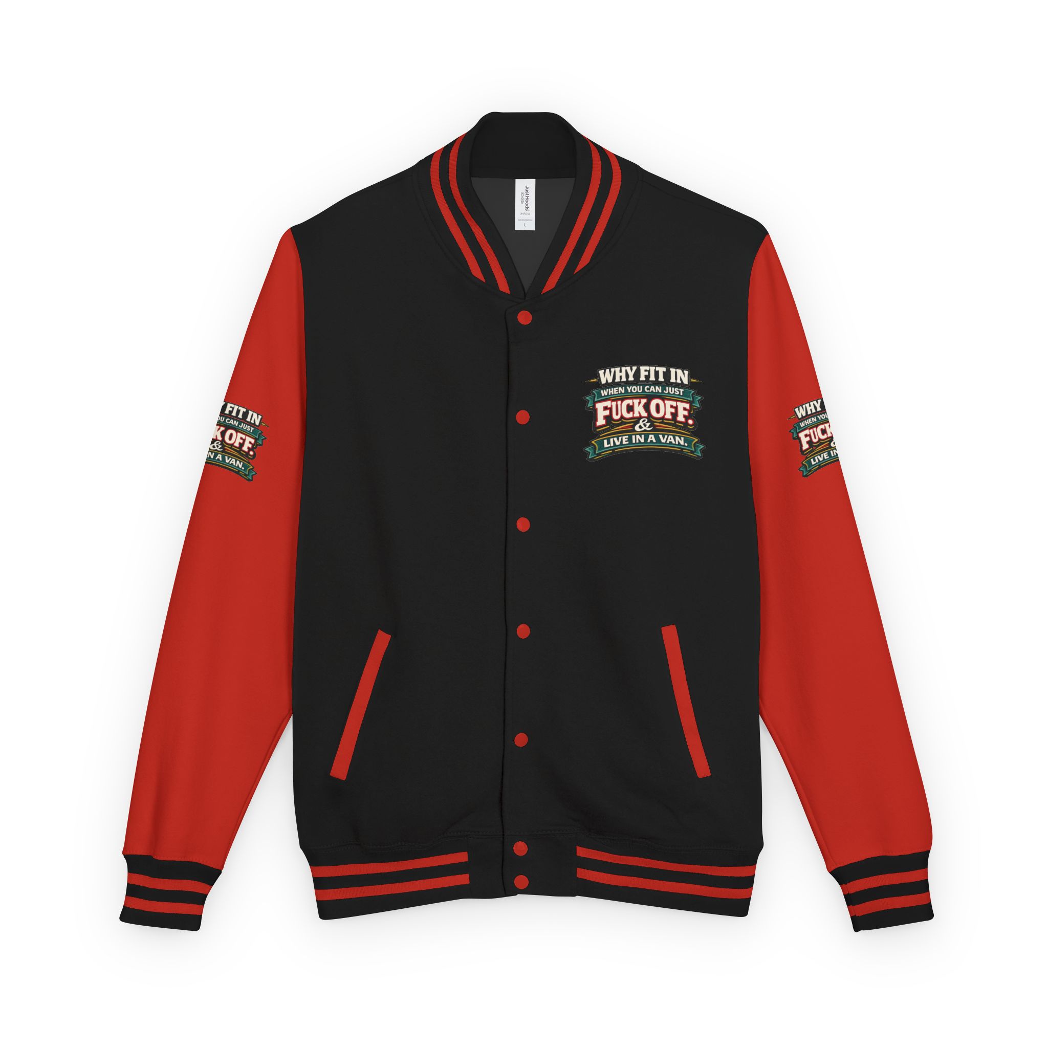 Unisex Heavyweight Letterman Jacket — "Why Fit In" Design F**K-Line