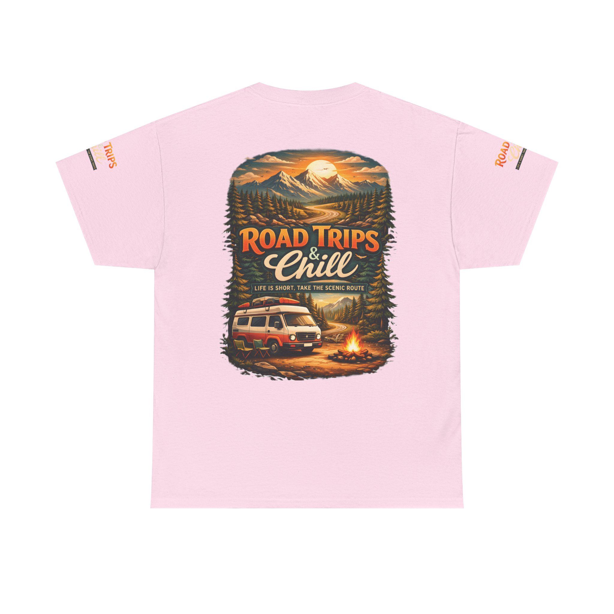 Unisex Heavy Cotton Tee — "Road Trips & Chill" Design Scenic-Line