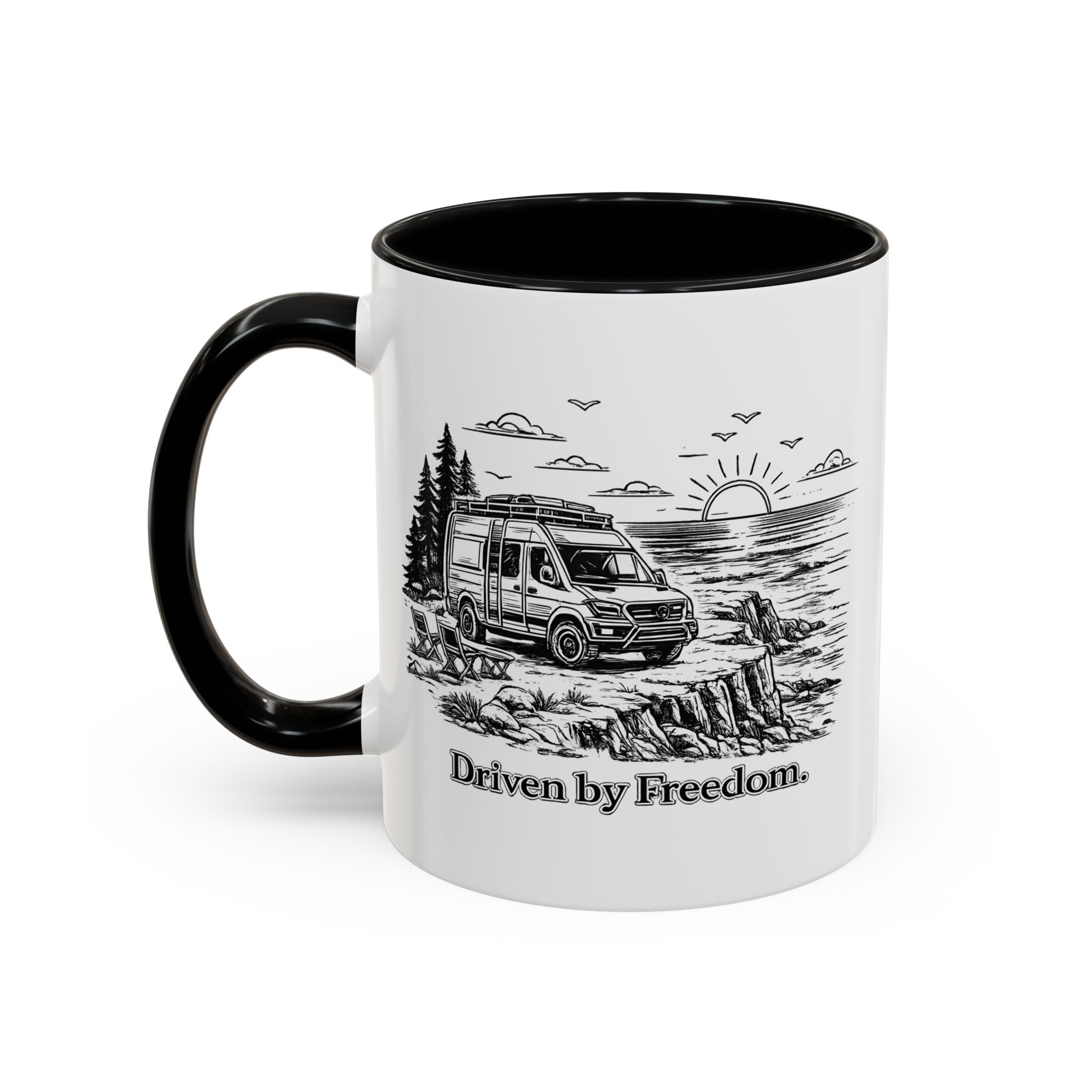 Accent Coffee Mug (11, 15oz) — "Driven By Freedom" Design Minimal-Line