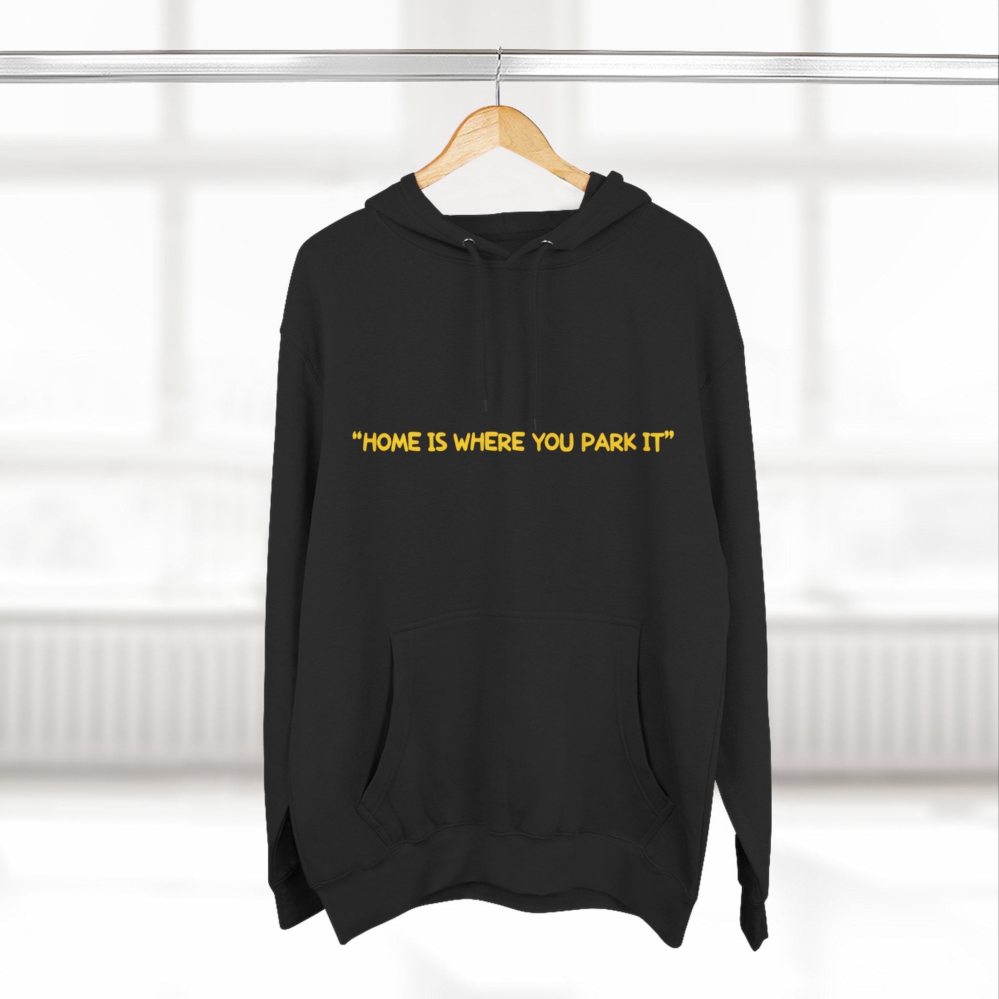 Three-Panel Fleece Hoodie - "Home Is Where You Park It" Design Sitcom-Line
