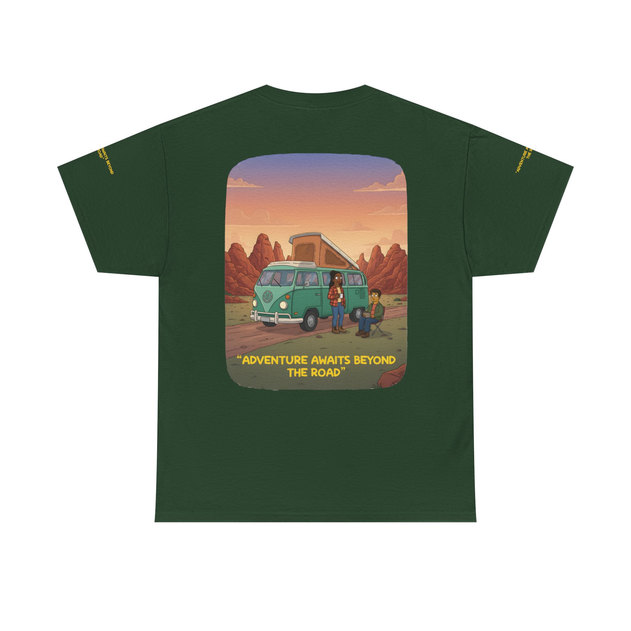 Unisex Heavy Cotton Tee — "Adventure Awaits Beyond The Road" Design Sitcom-Line