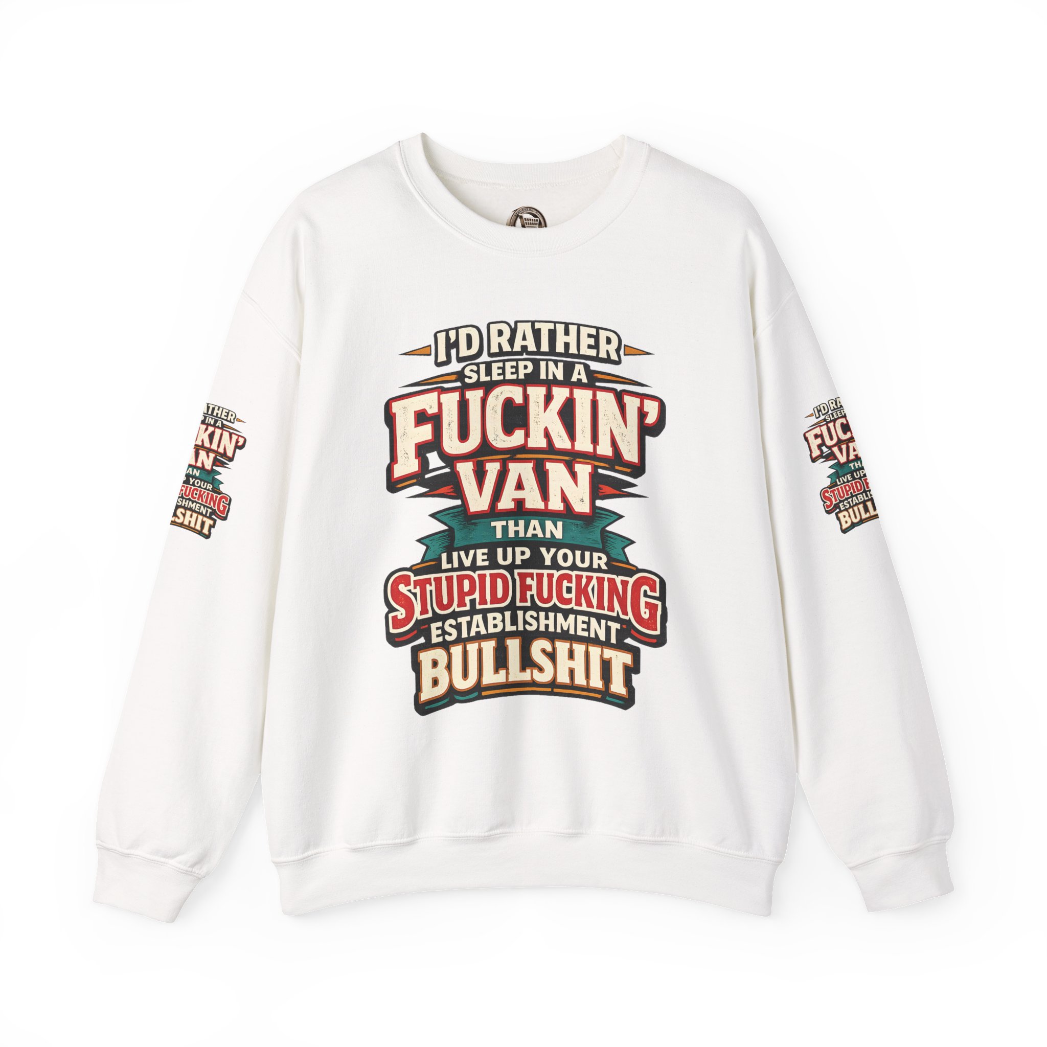 1648745382406968992_2048.jpeg Unisex Heavy Blend™ Crewneck Sweatshirt — "I´d Rather Sleep in A Fucking Van" Design F**K-Line