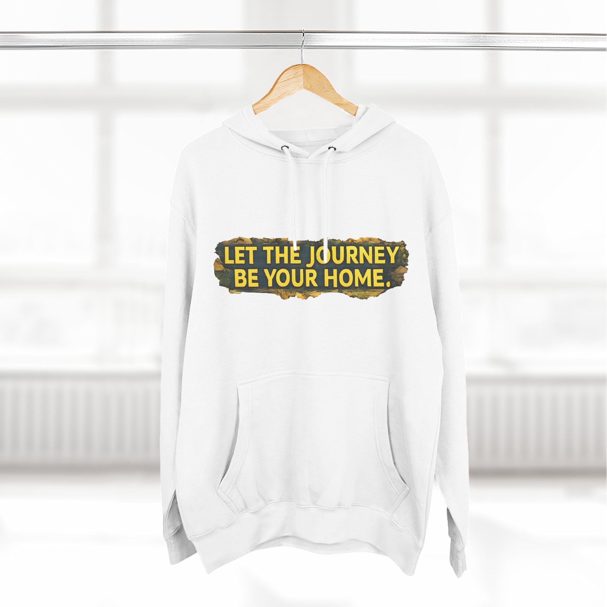 Three-Panel Fleece Hoodie - "Let The Journey Be Your Home" Design Cubic-Line