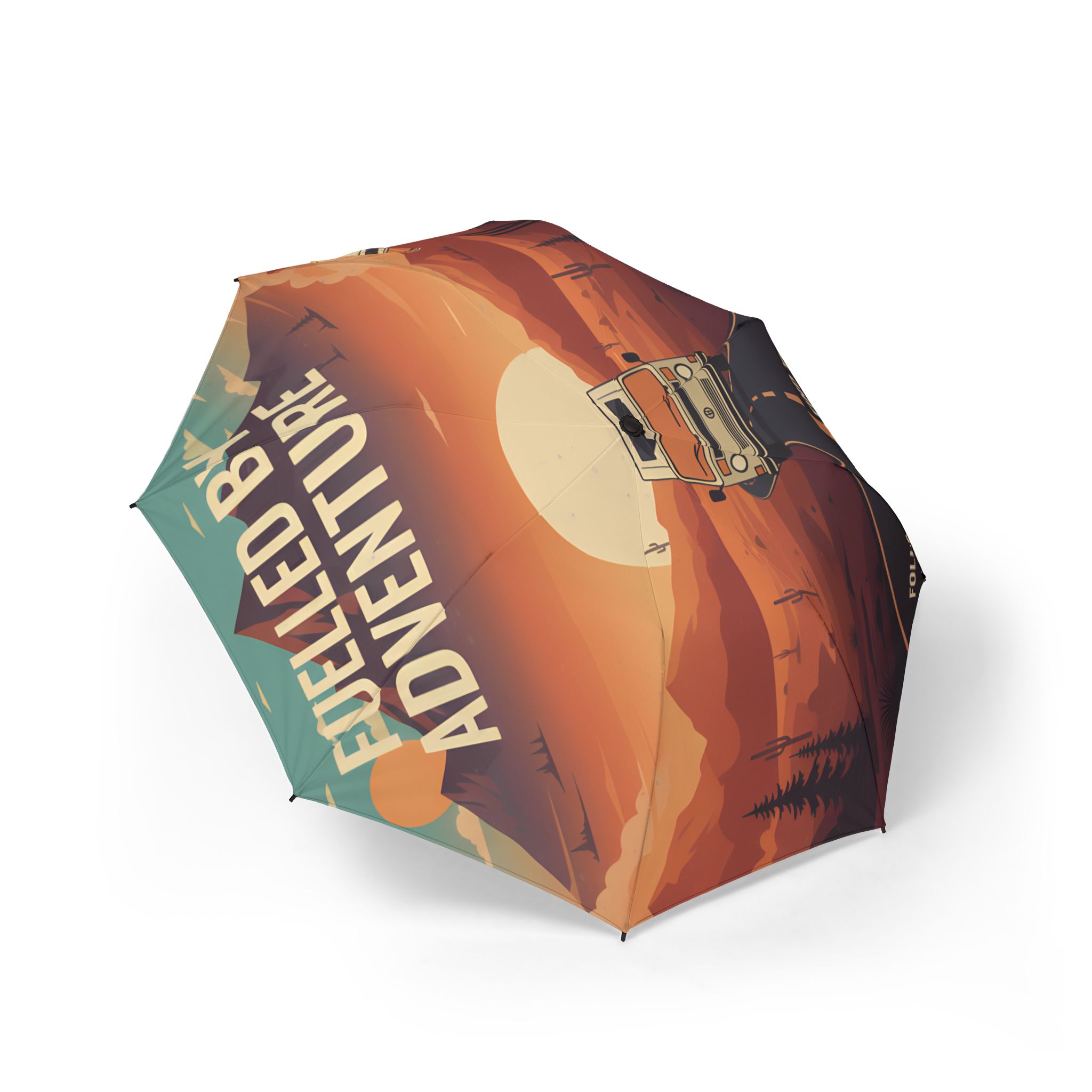 Semi-Automatic Foldable Umbrella — "Fueled By Adventure" Vintage Adventure Print