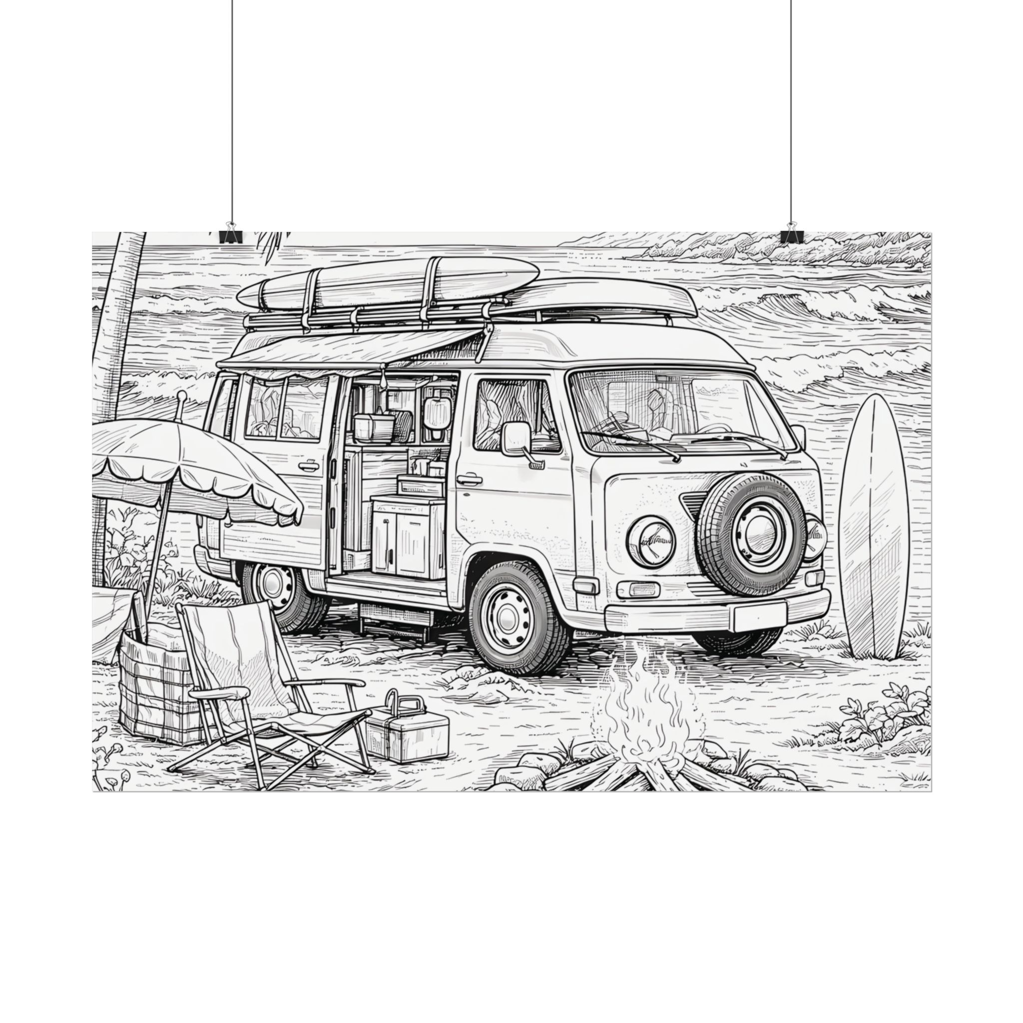 Campervan Poster — Vintage RV Camping Landscape Wall Art