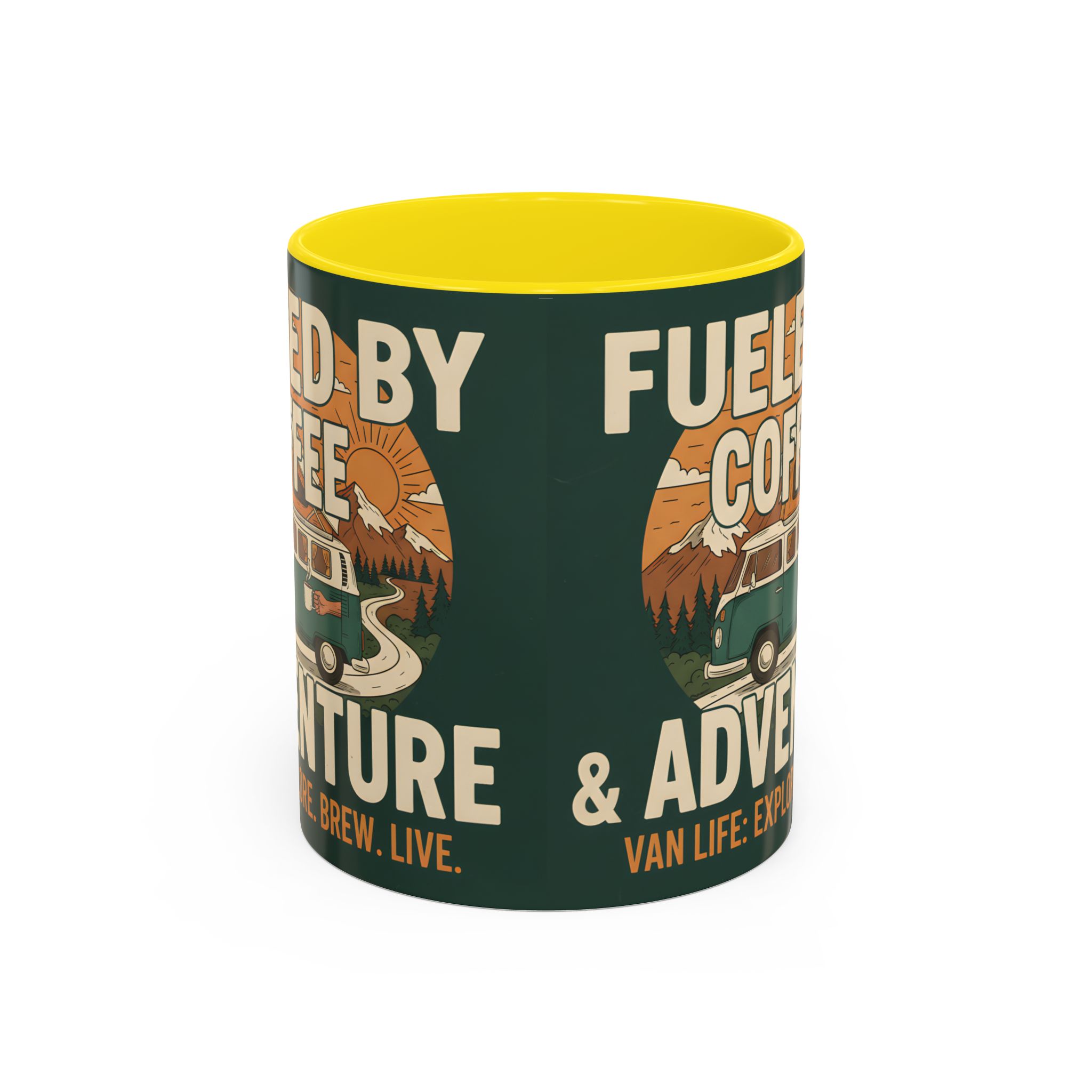 Accent Coffee Mug (11, 15oz) — "Fueled by Coffee & Adventure"