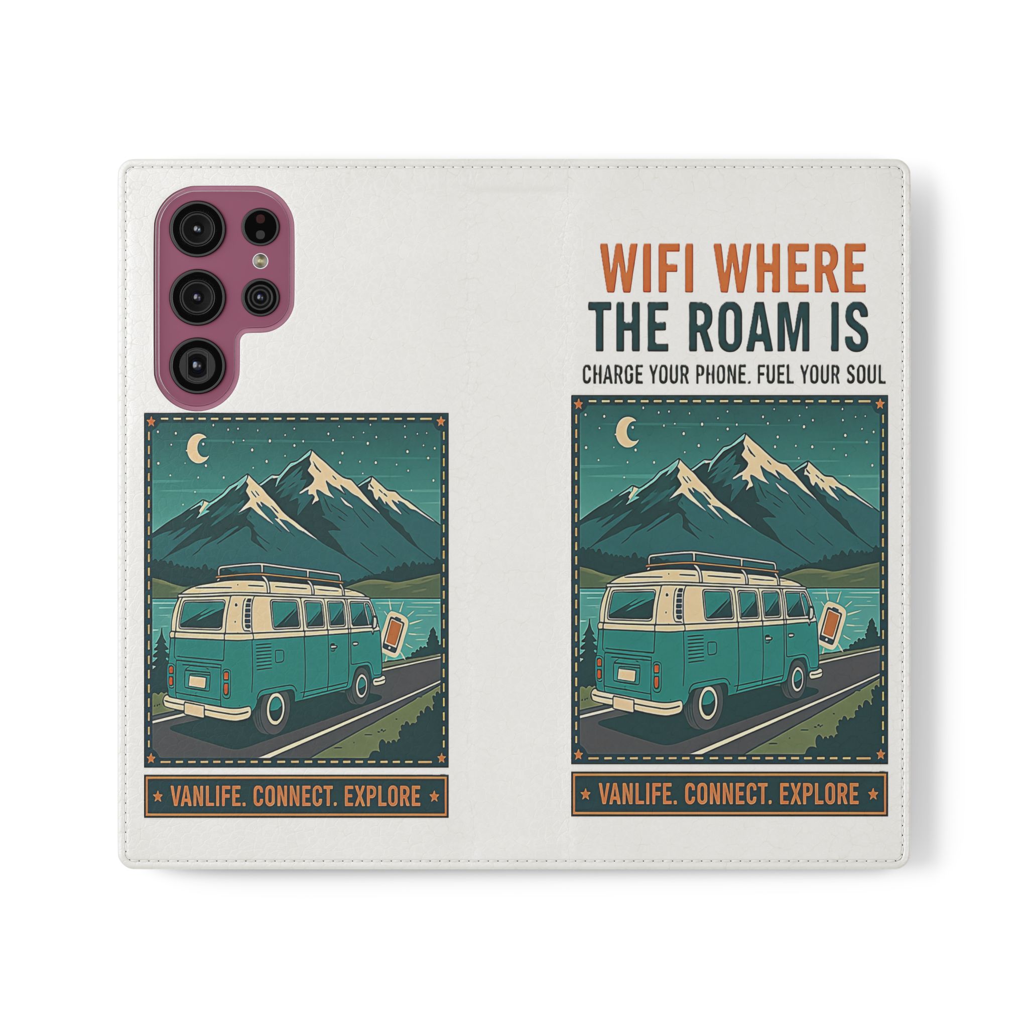 Flip Phone Case — “WiFi Where the Roam Is” Vanlife Wallet Case