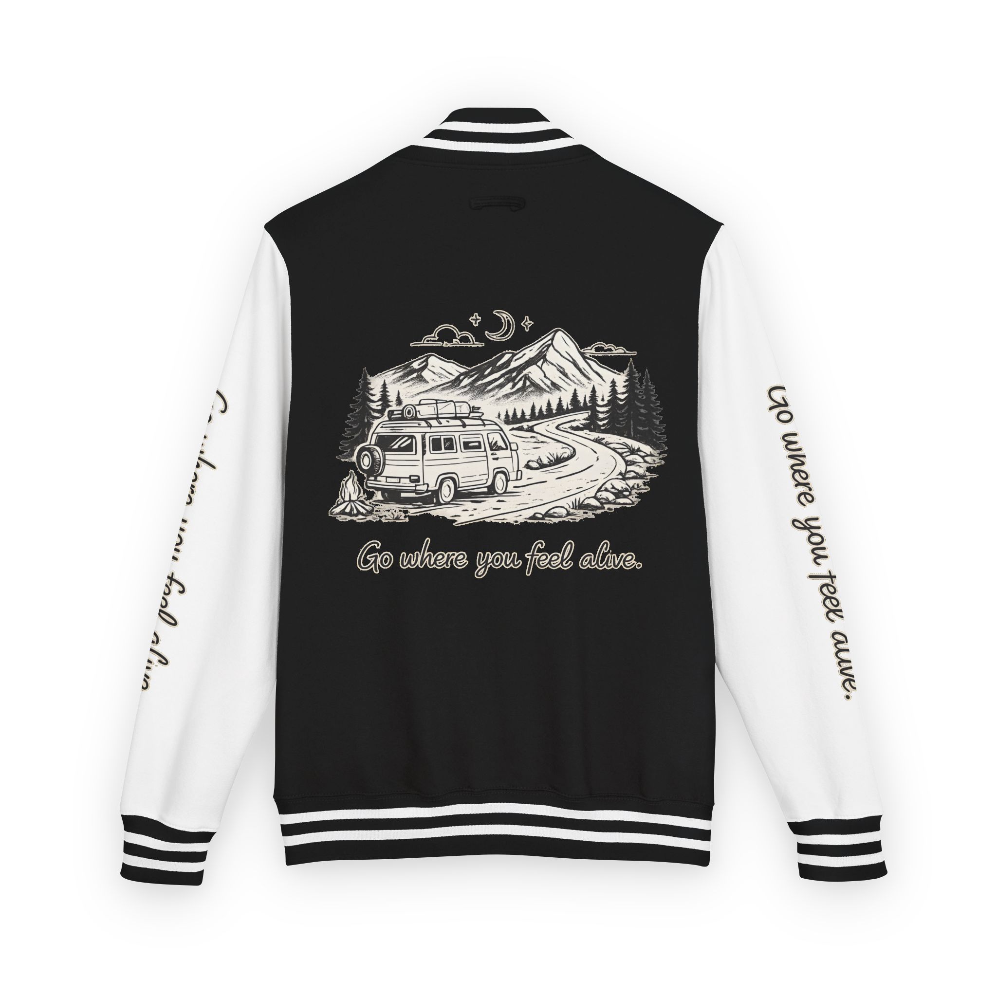 16513372605095426803_2048-1.jpeg Unisex Heavyweight Letterman Jacket — "Go Where You Feel Alive" Travel Varsity Coat
