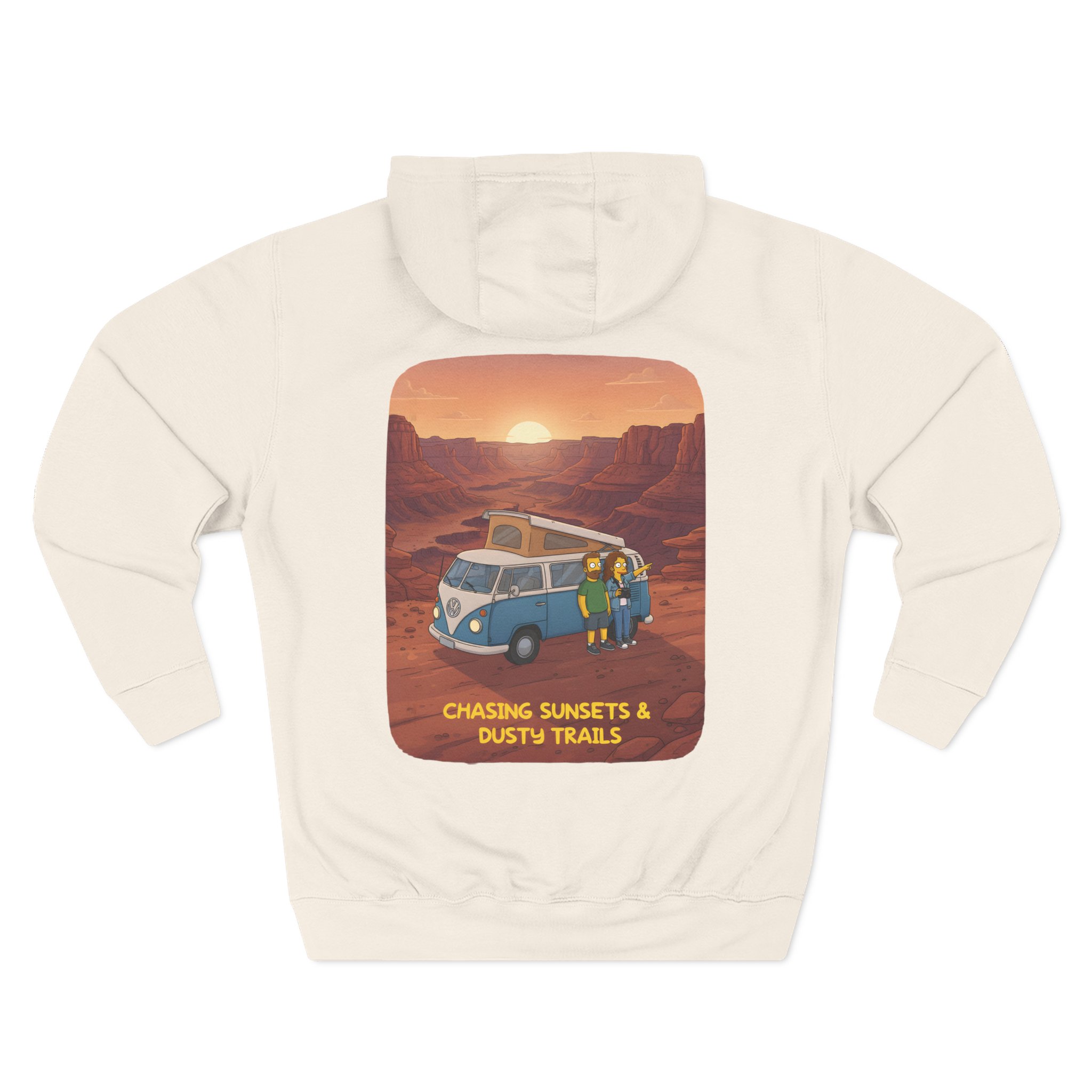 Three-Panel Fleece Hoodie - "Chasing Sunsets And Dusty Trails" Design Sitcom-Line