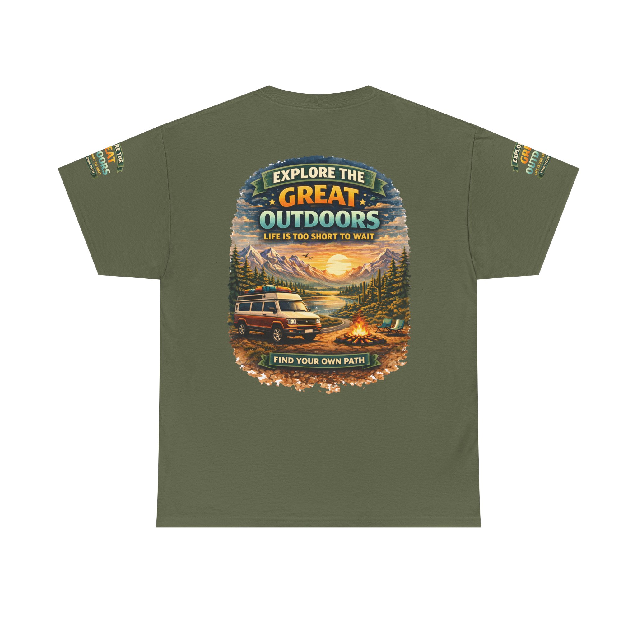 Unisex Heavy Cotton Tee — "Explore The Great Outdoors" Design Scenic-Line