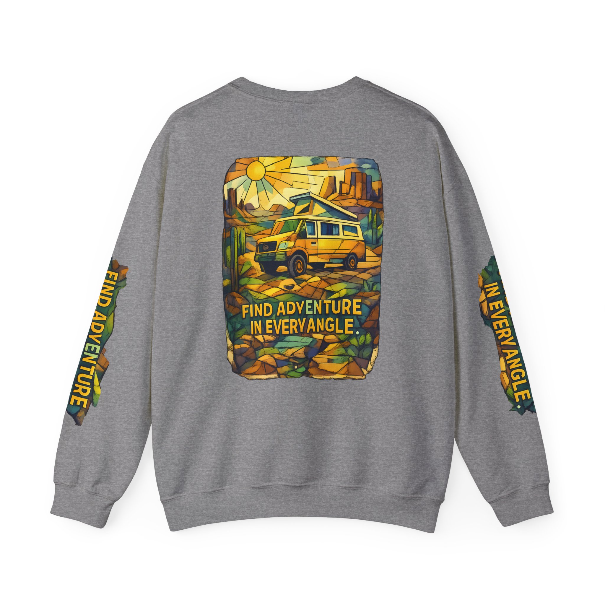 Unisex Heavy Blend™ Crewneck Sweatshirt — "Find Adventure In Every Corner" Design Cubic-Line